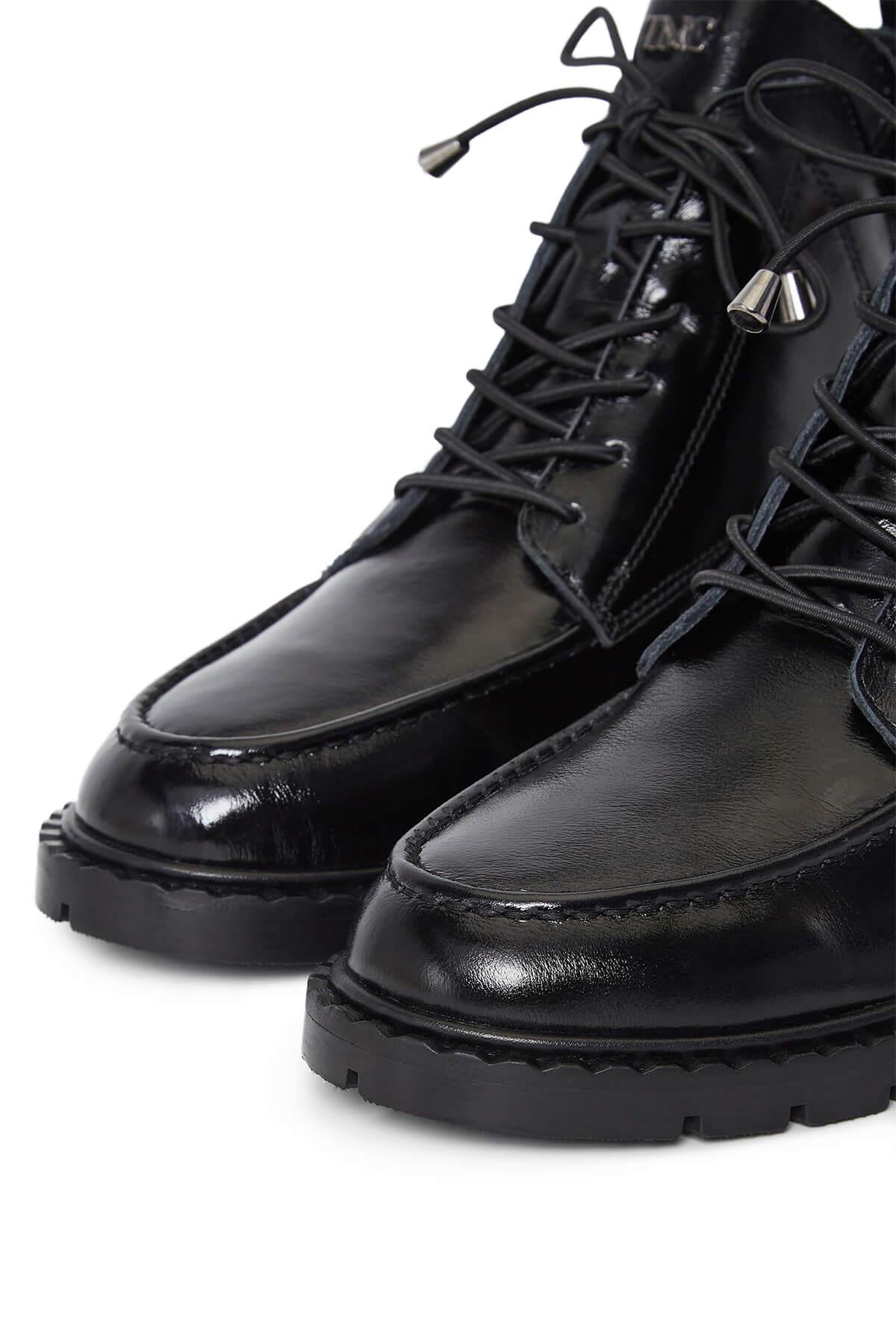 Tamer Tanca Kadın Hakiki Deri Siyah Rugan Casual Bot