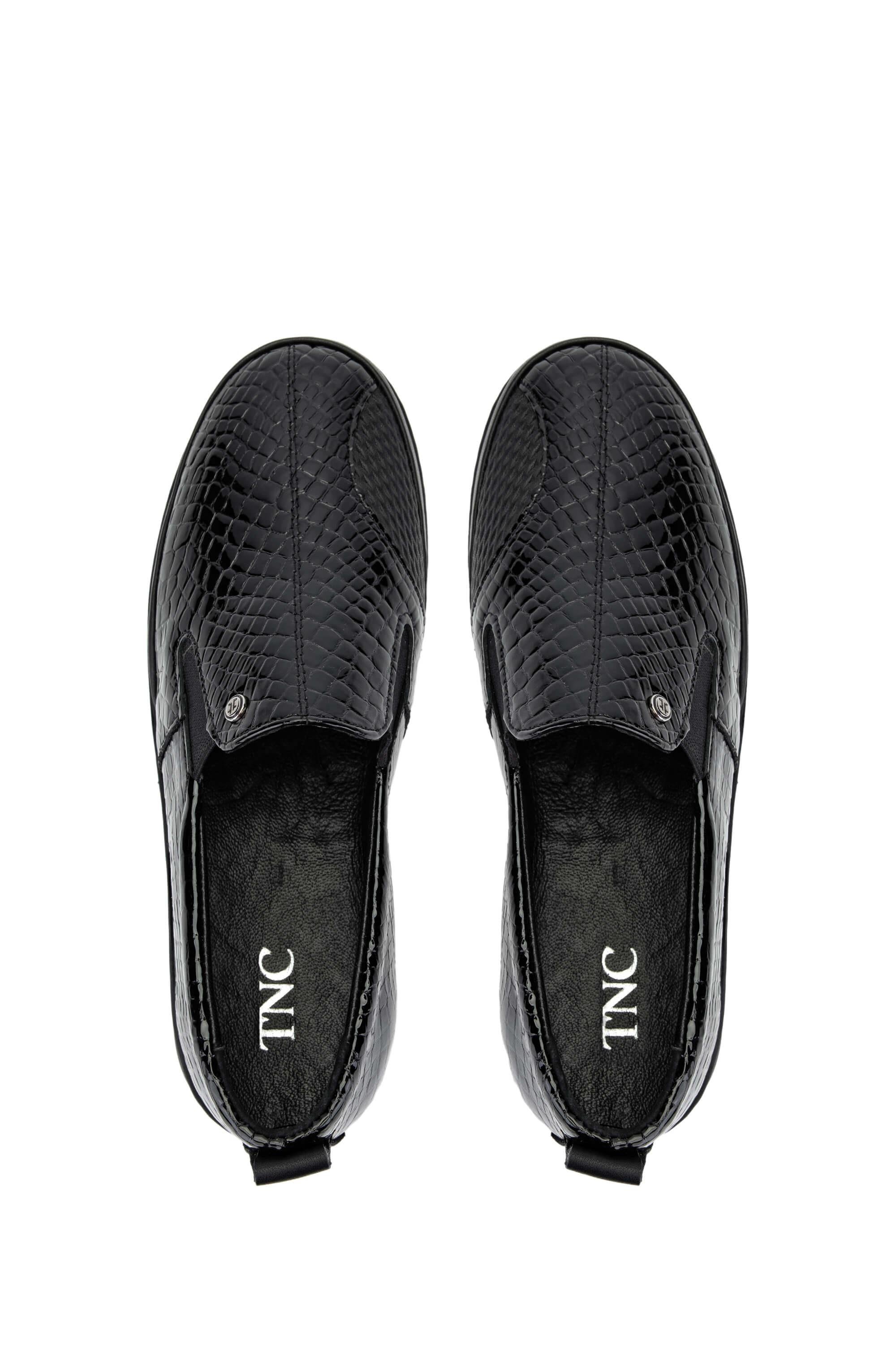 Tamer Tanca Kadın Hakiki Deri Siyah Rugan Casual Ayakkabı