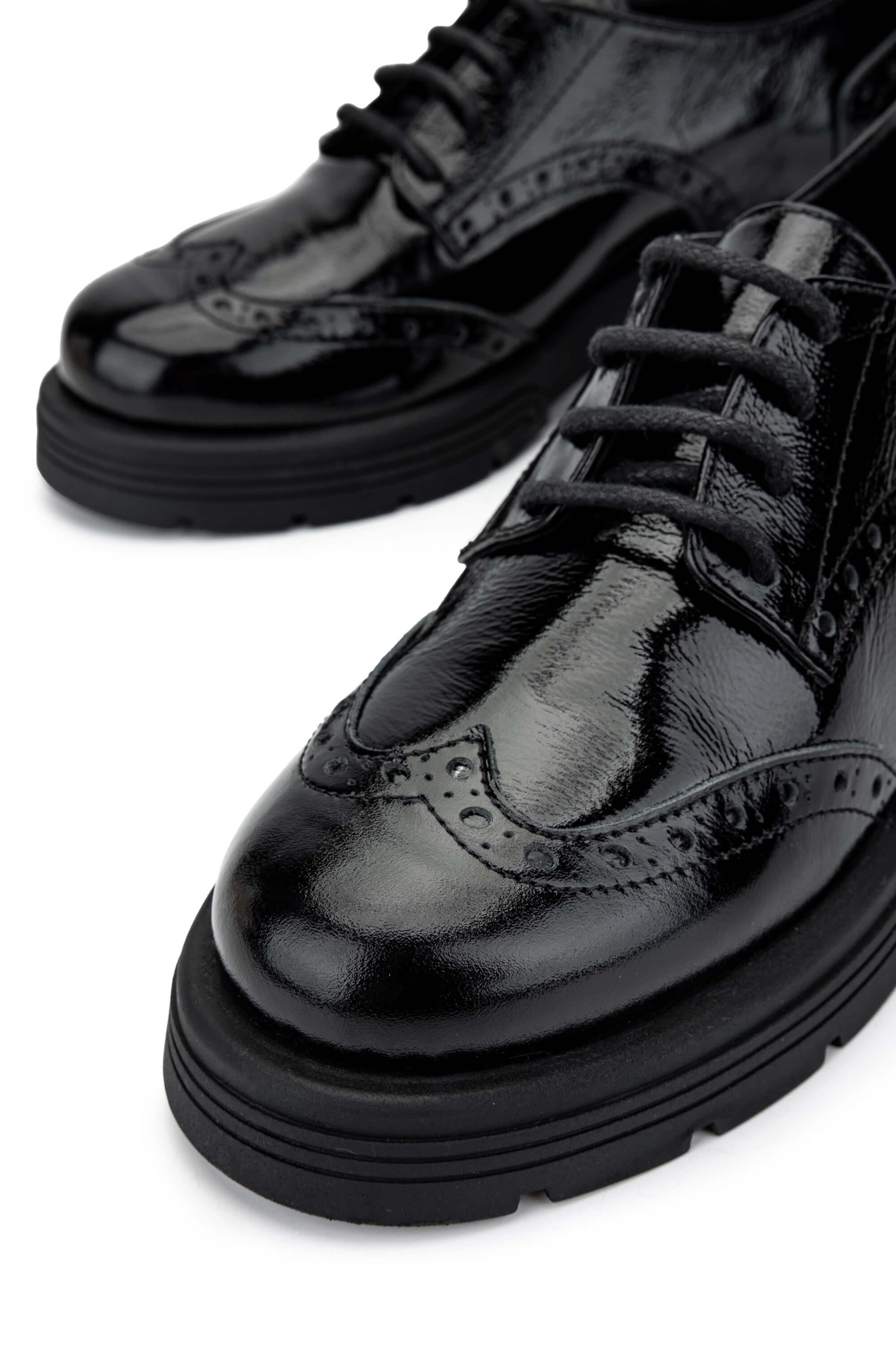 Tamer Tanca Kadın Hakiki Deri Siyah Rugan Casual Ayakkabı