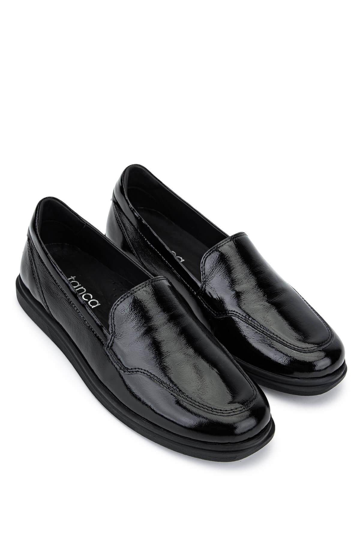 Tamer Tanca Kadın Hakiki Deri Siyah Rugan Comfort Ayakkabı