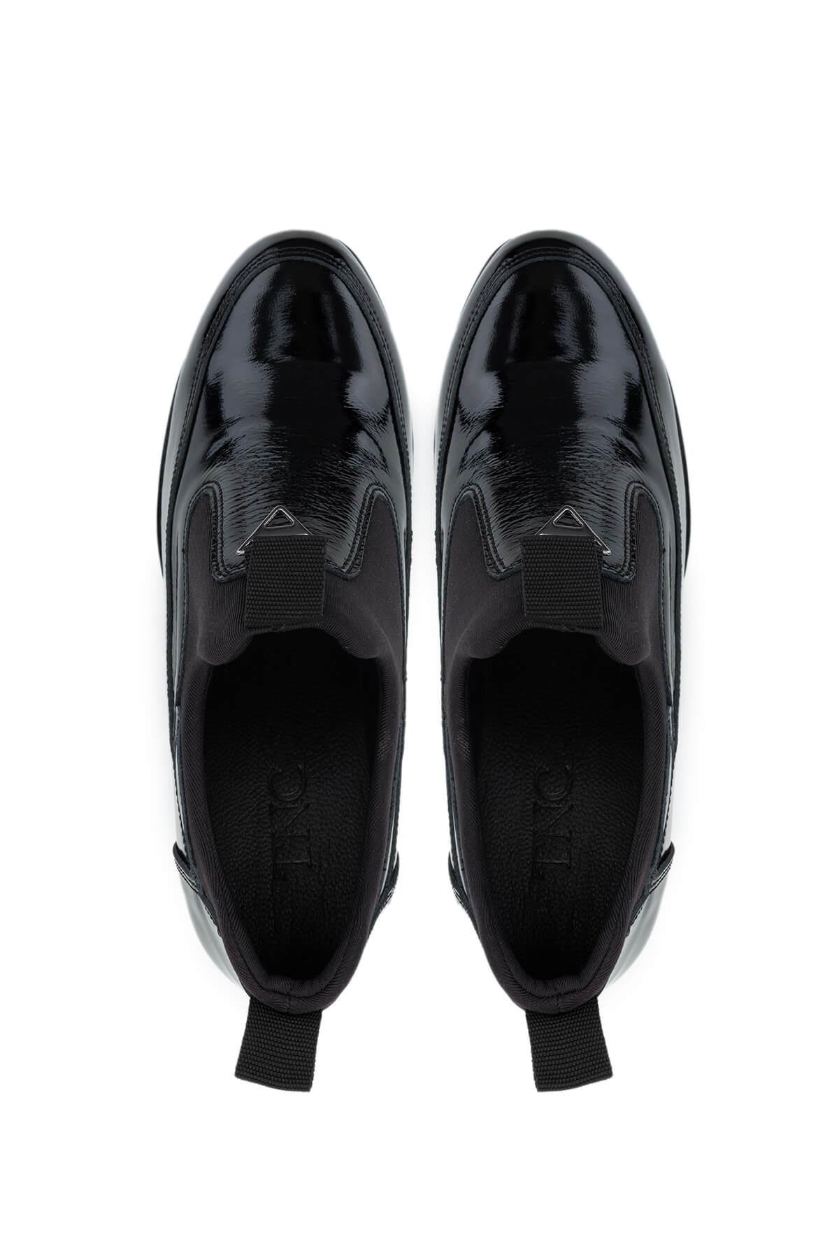 Tamer Tanca Kadın Hakiki Deri Siyah Rugan Casual Ayakkabı