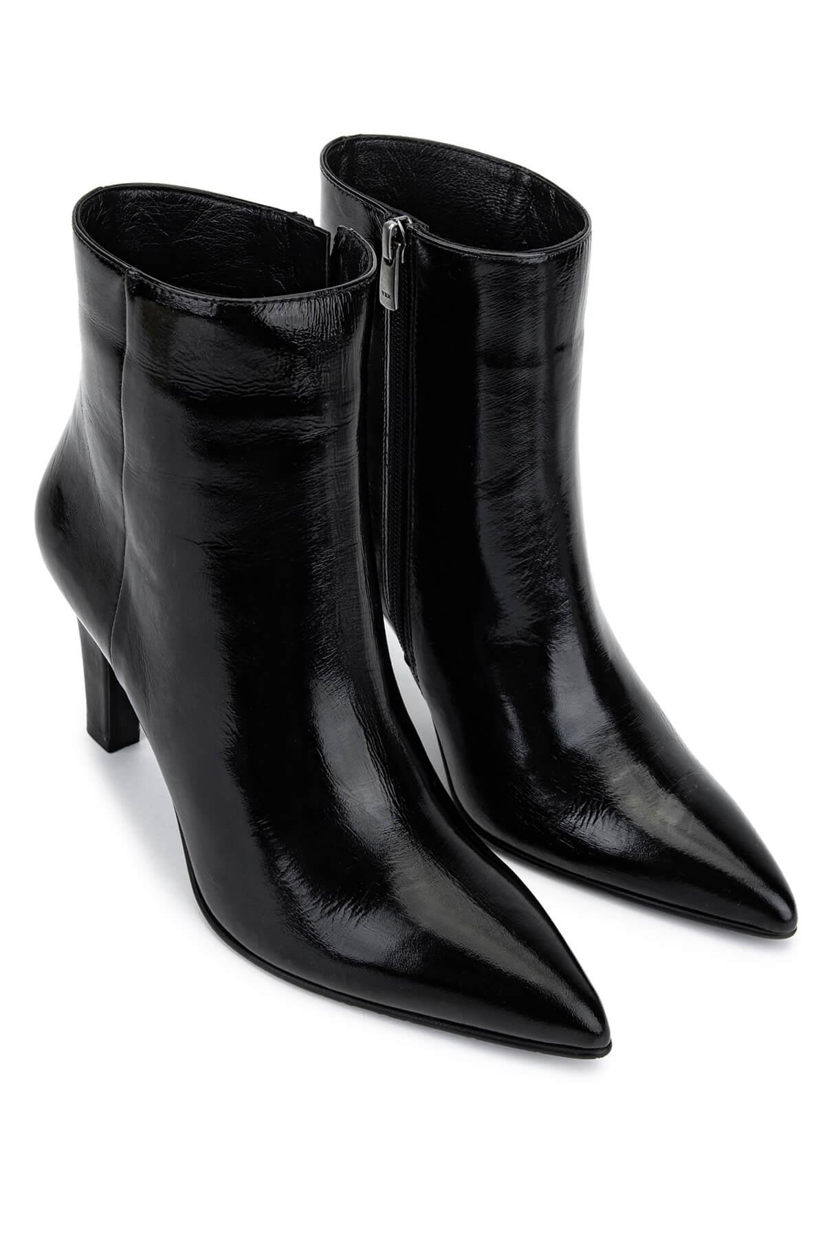 Tamer Tanca Kadın Hakiki Deri Siyah Rugan Abiye Bot