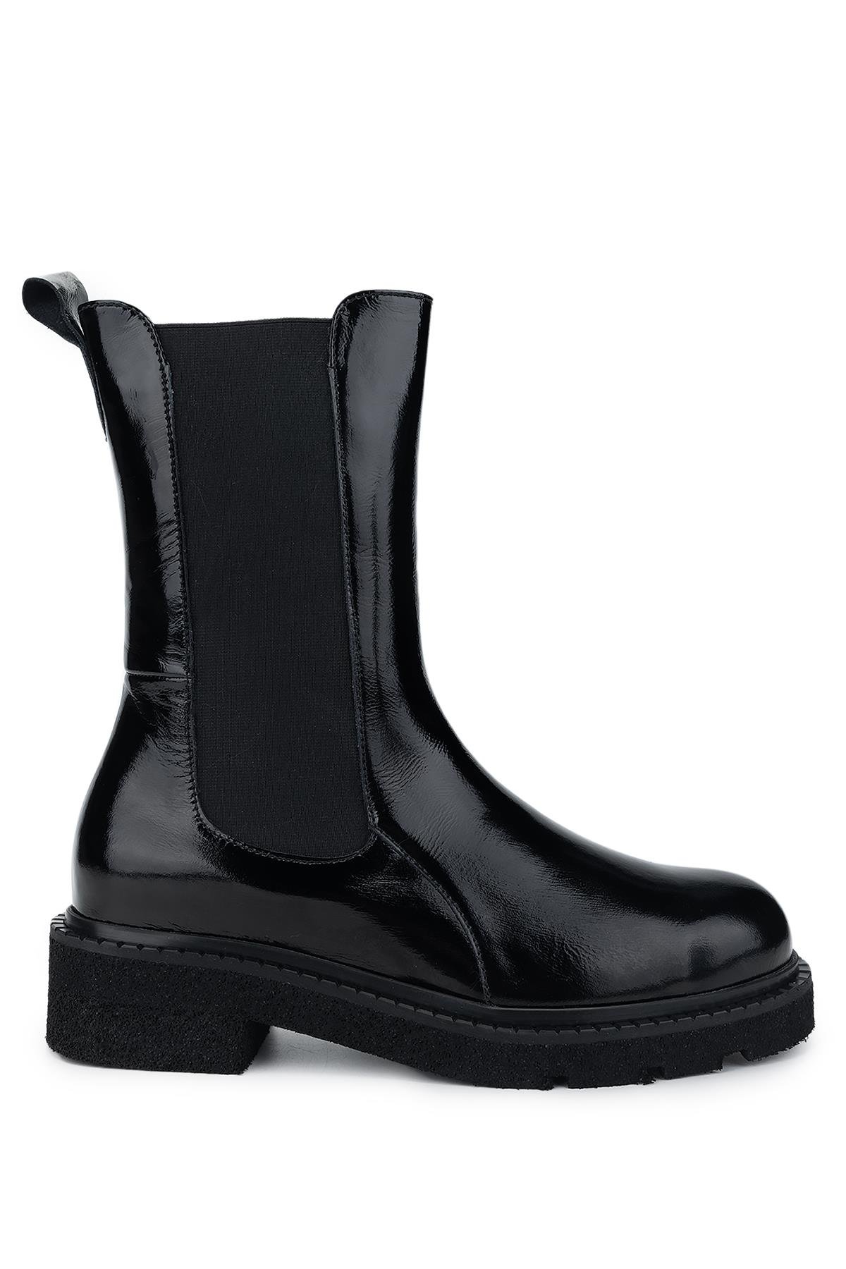 Tamer Tanca Kadın Hakiki Deri Siyah Rugan Casual Bot