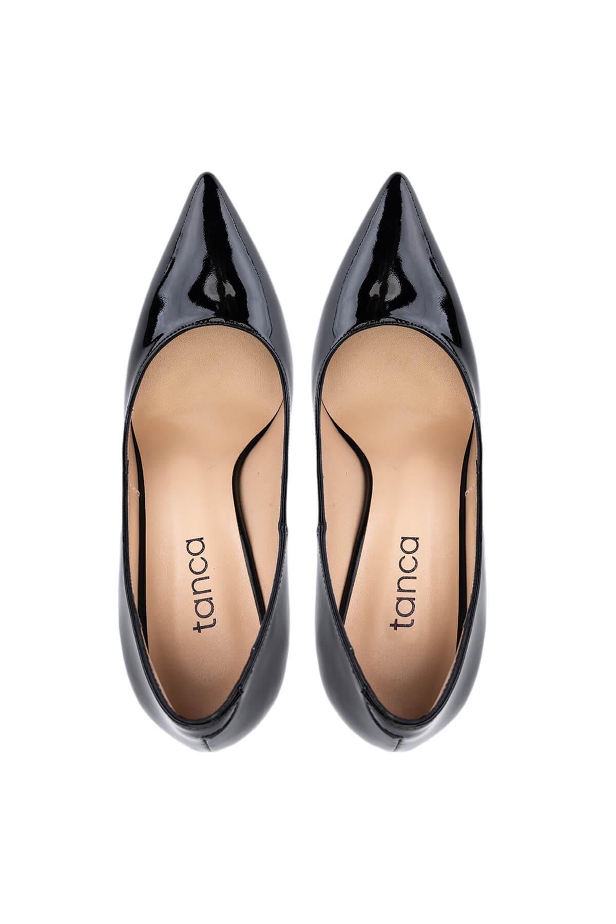 Tamer Tanca Kadın Hakiki Deri Siyah Rugan Topuklu Ayakkabı