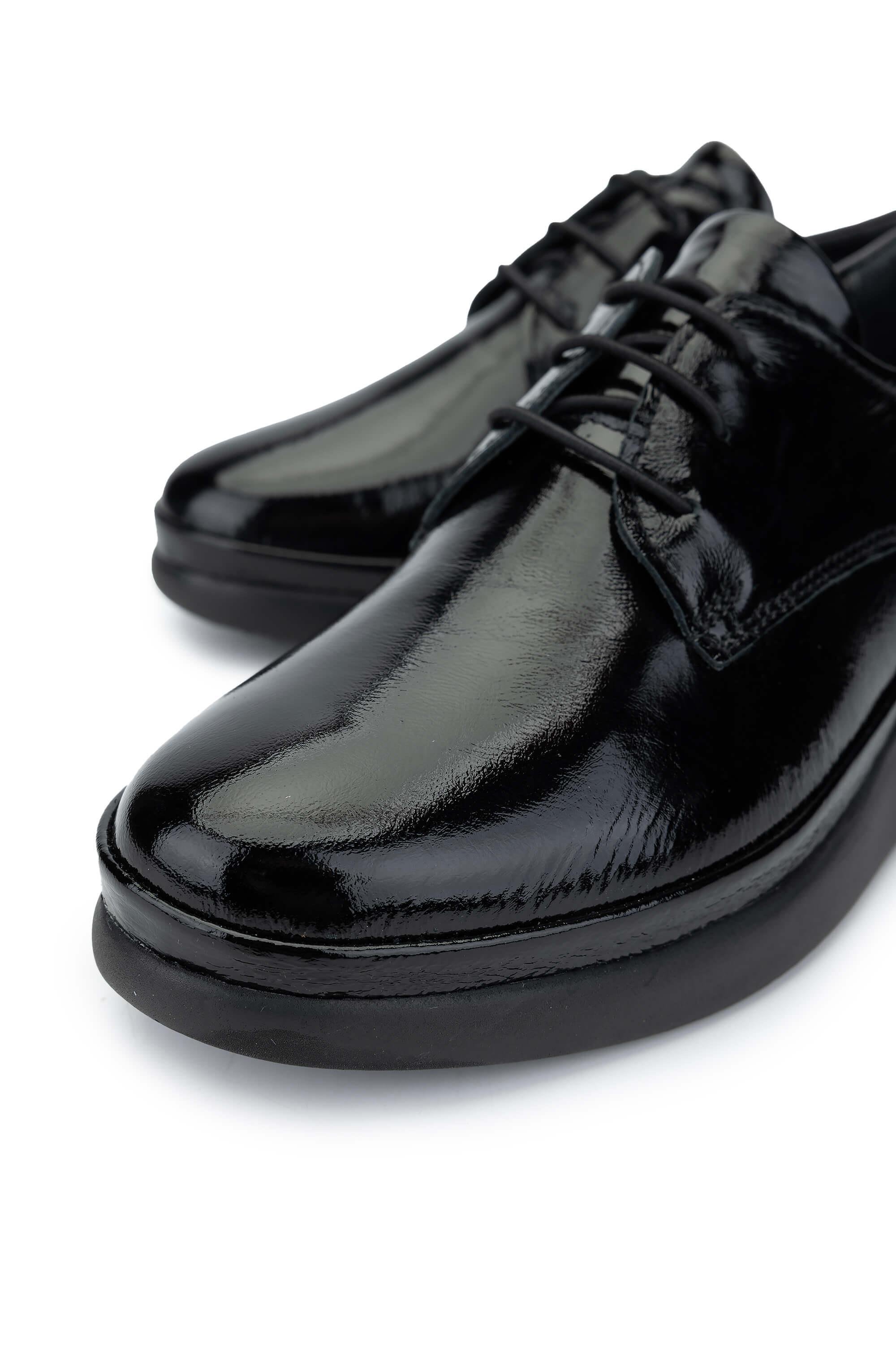 Tamer Tanca Kadın Hakiki Deri Siyah Rugan Casual Ayakkabı