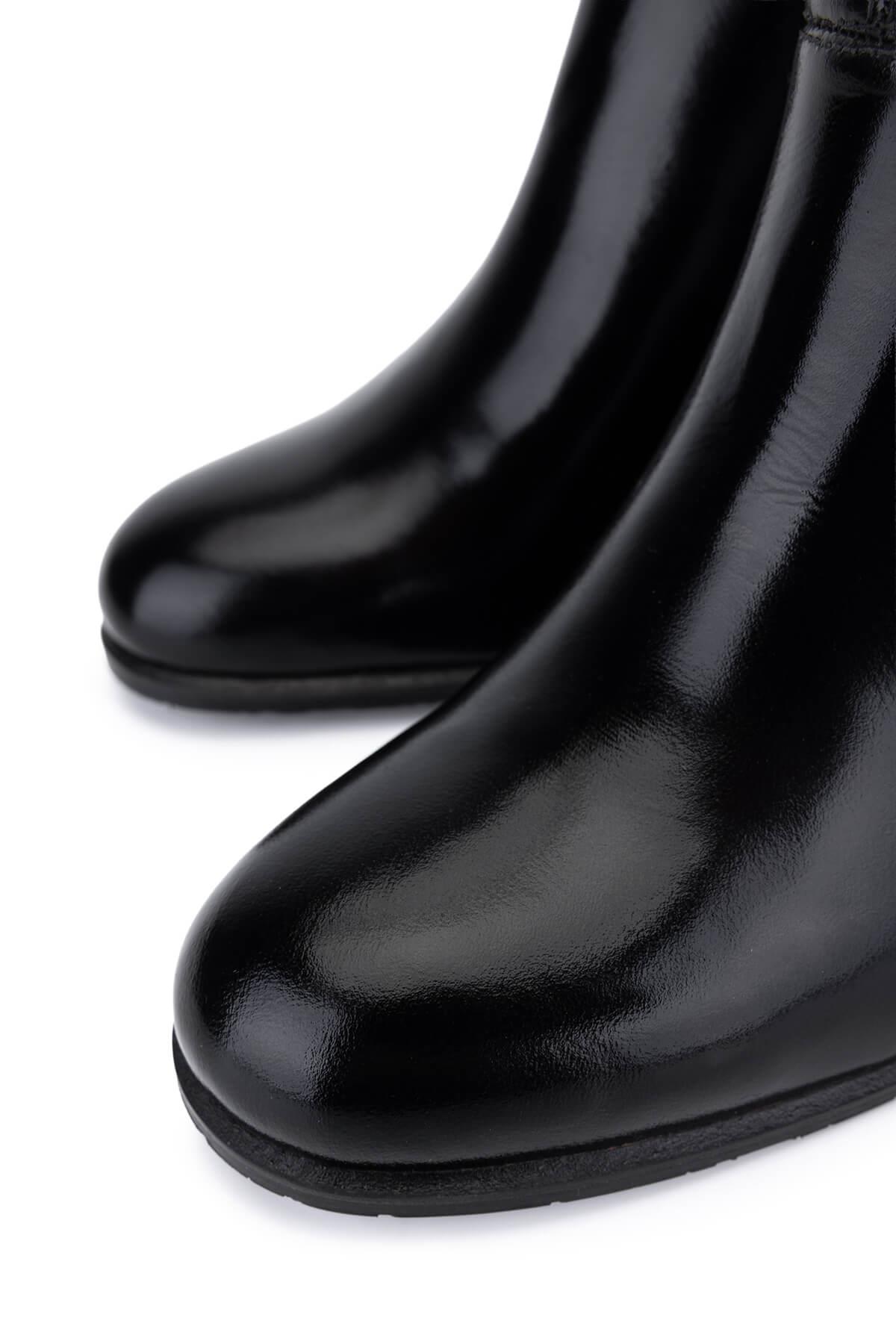 Tamer Tanca Kadın Hakiki Deri Siyah Rugan Klasik Bot