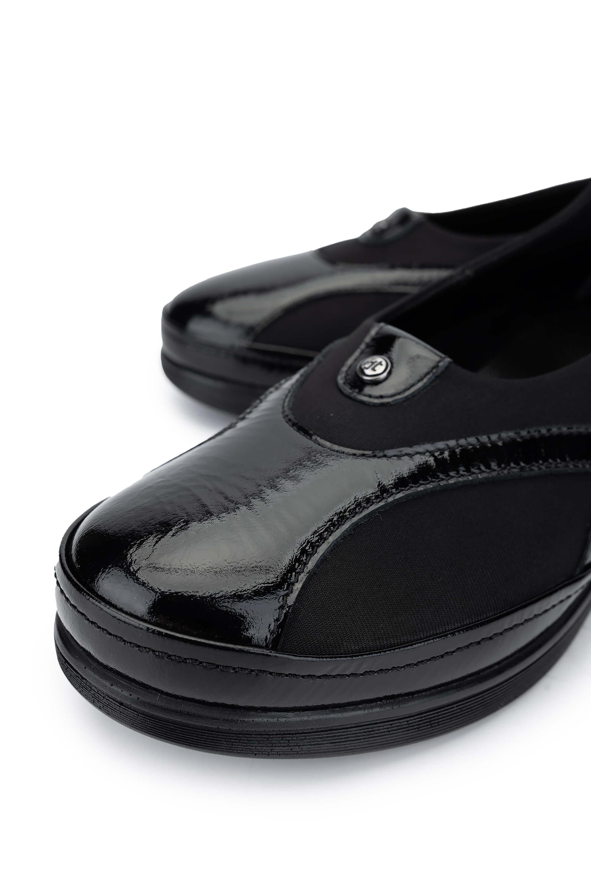 Tamer Tanca Kadın Hakiki Deri Siyah Rugan Casual Ayakkabı