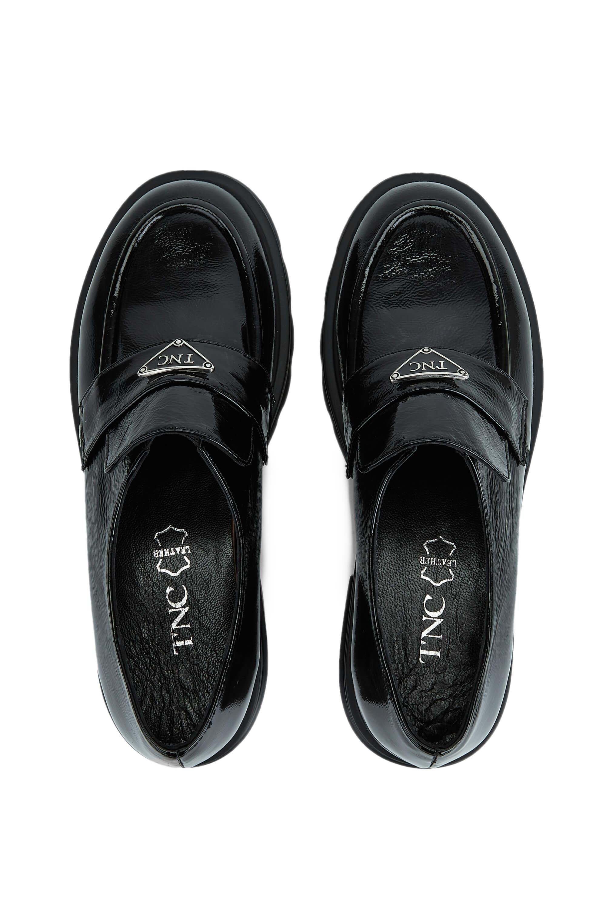 Tamer Tanca Kadın Hakiki Deri Siyah Rugan Loafer Ayakkabı