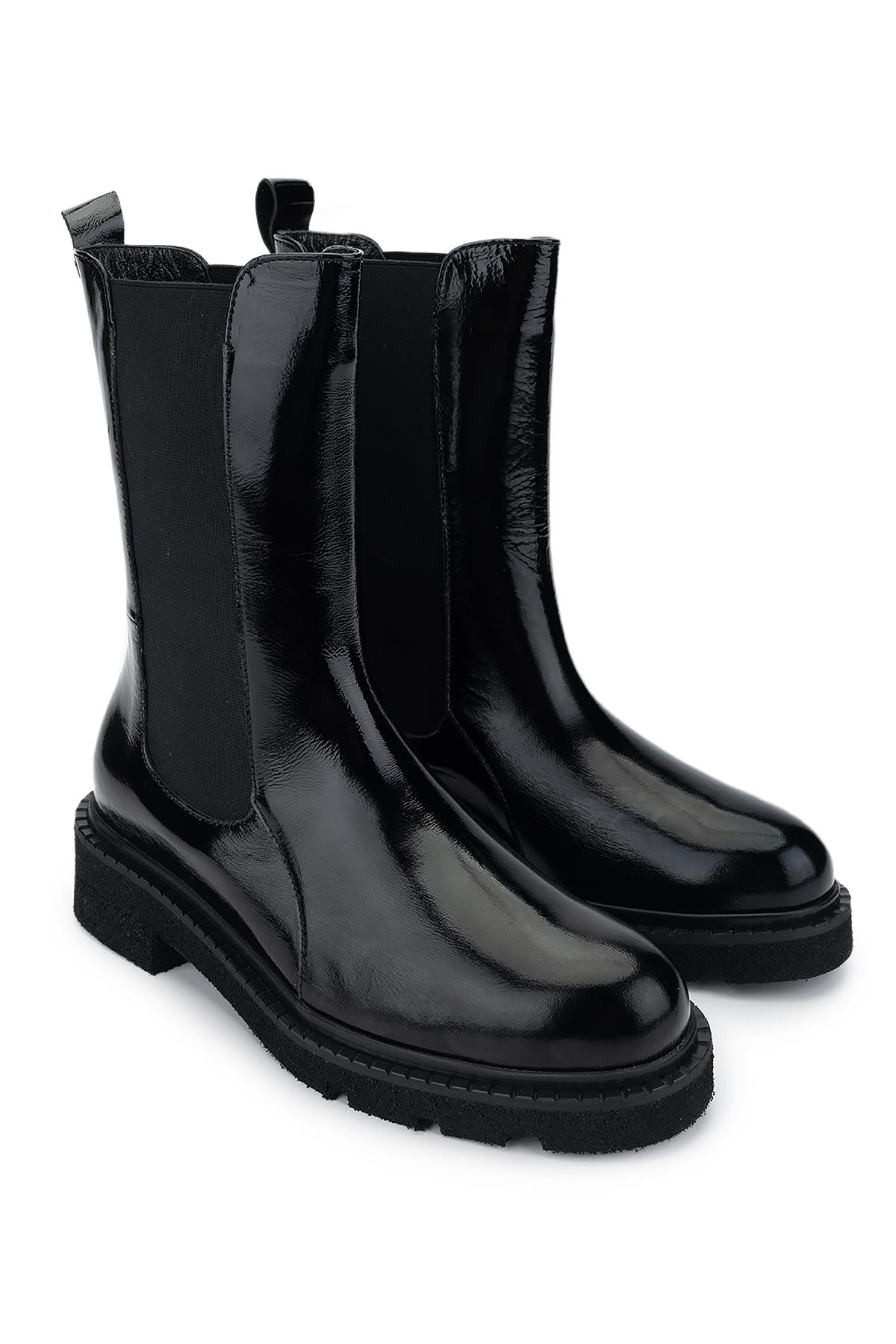 Tamer Tanca Kadın Hakiki Deri Siyah Rugan Casual Bot