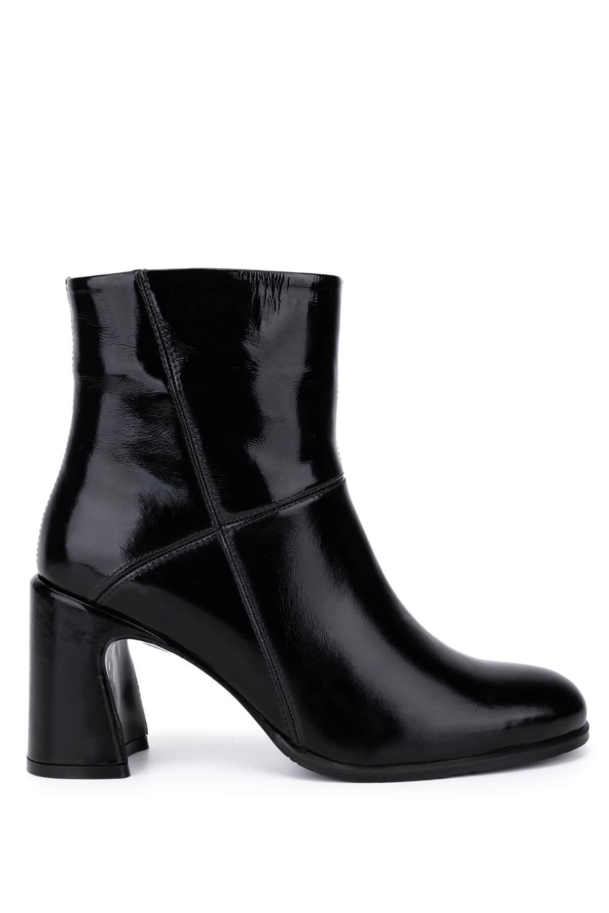 Tamer Tanca Kadın Hakiki Deri Siyah Rugan Klasik Bot