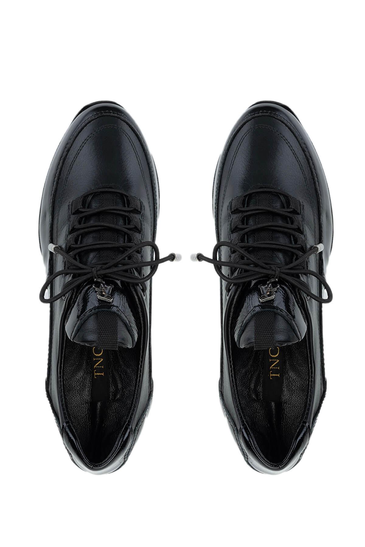 Tamer Tanca Kadın Hakiki Deri Siyah Rugan Casual Ayakkabı