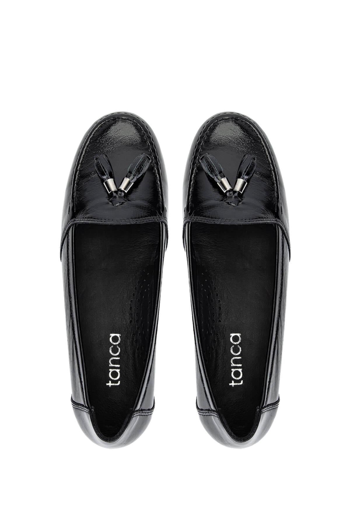 Tamer Tanca Kadın Hakiki Deri Siyah Rugan Comfort Ayakkabı