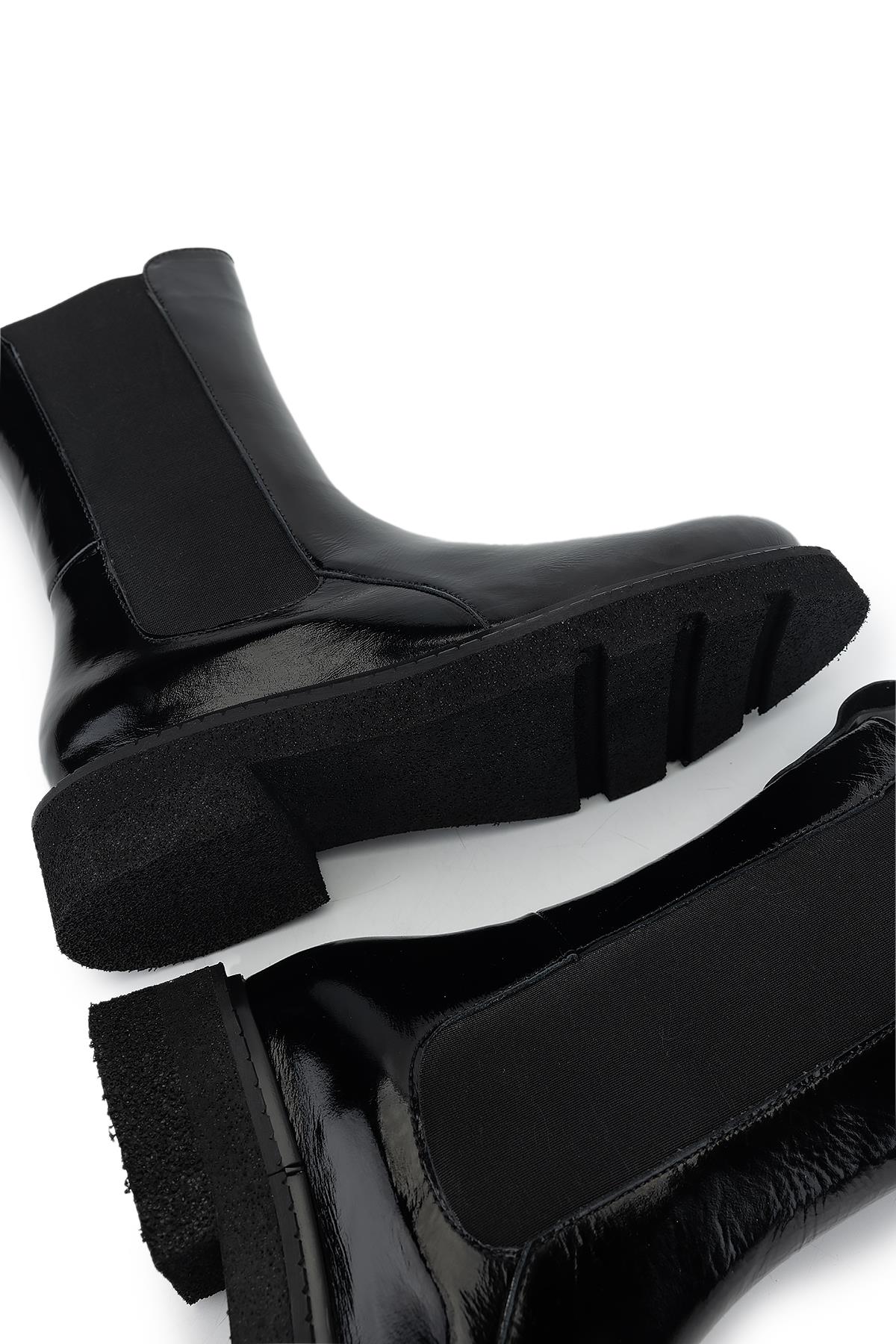 Tamer Tanca Kadın Hakiki Deri Siyah Rugan Casual Bot