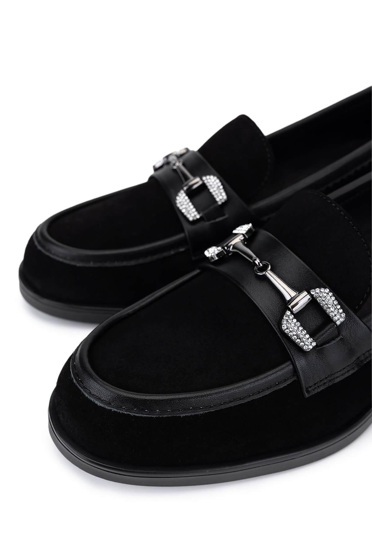 Tamer Tanca Kadın Hakiki Deri Siyah Süet Makosen Ayakkabı