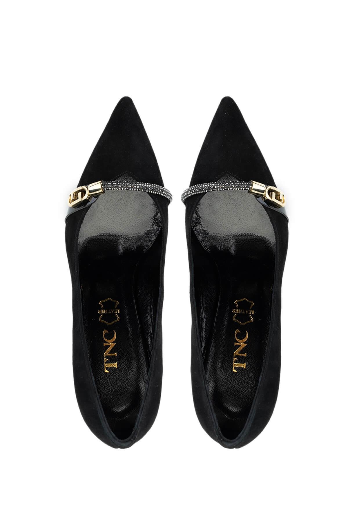 Tamer Tanca Kadın Hakiki Deri Siyah Süet Topuklu Ayakkabı