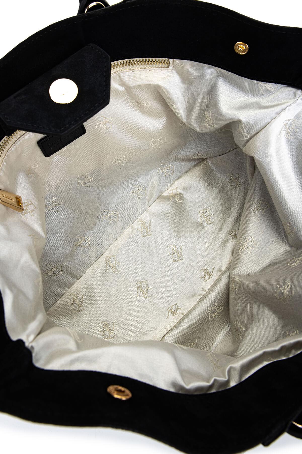 Tamer Tanca Kadın Hakiki Deri Siyah Süet Kol Çantası