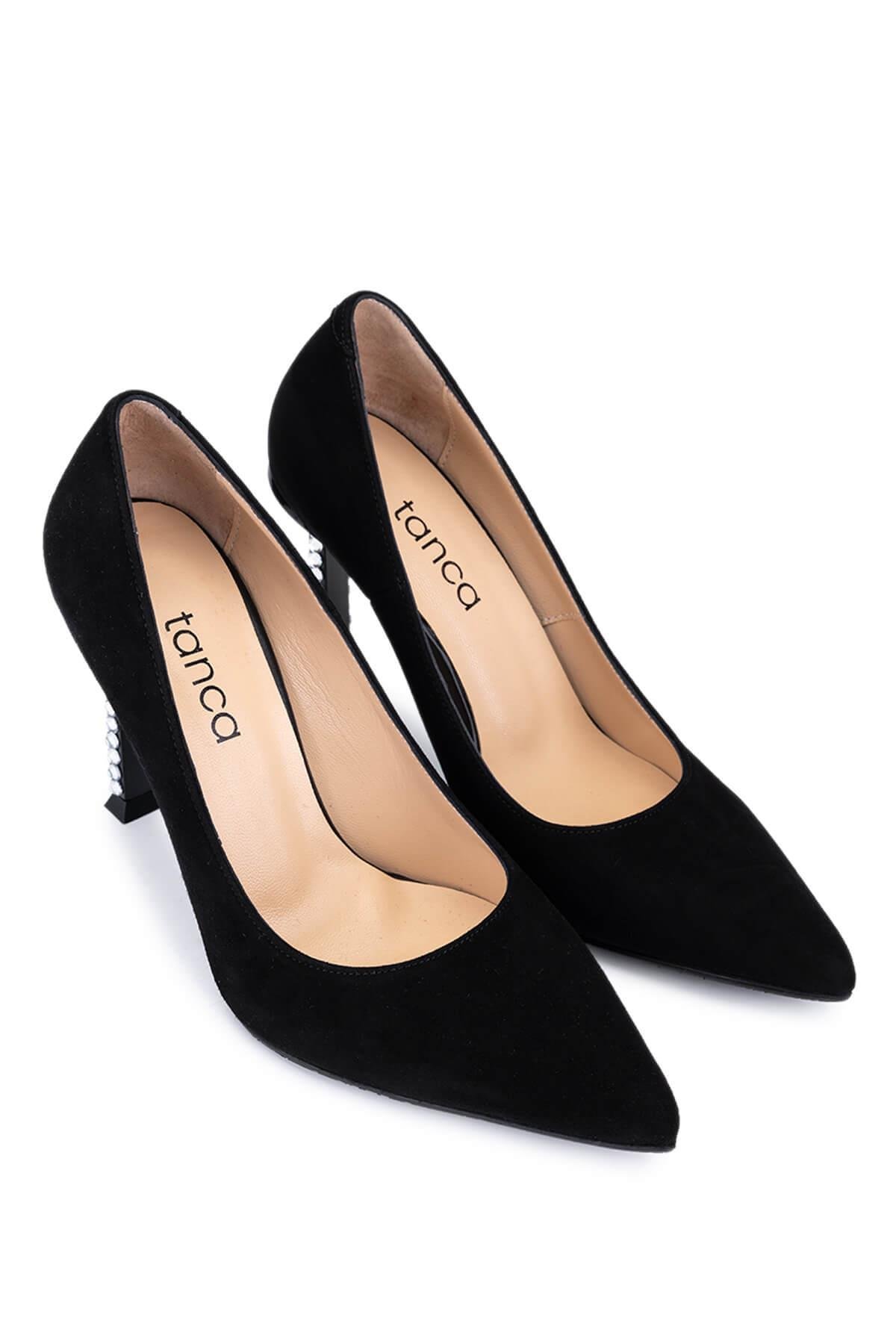 Tamer Tanca Kadın Hakiki Deri Siyah Süet Topuklu Ayakkabı