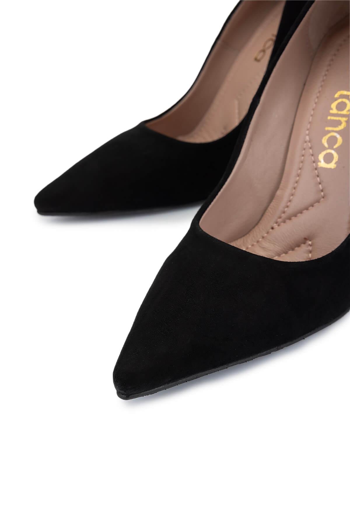 Tamer Tanca Kadın Hakiki Deri Siyah Süet Topuklu Ayakkabı