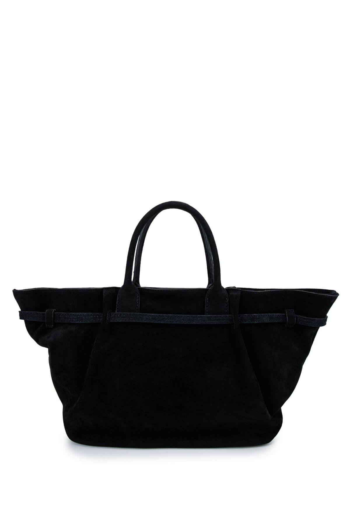 Tamer Tanca Kadın Hakiki Deri Siyah Süet Kol Çantası