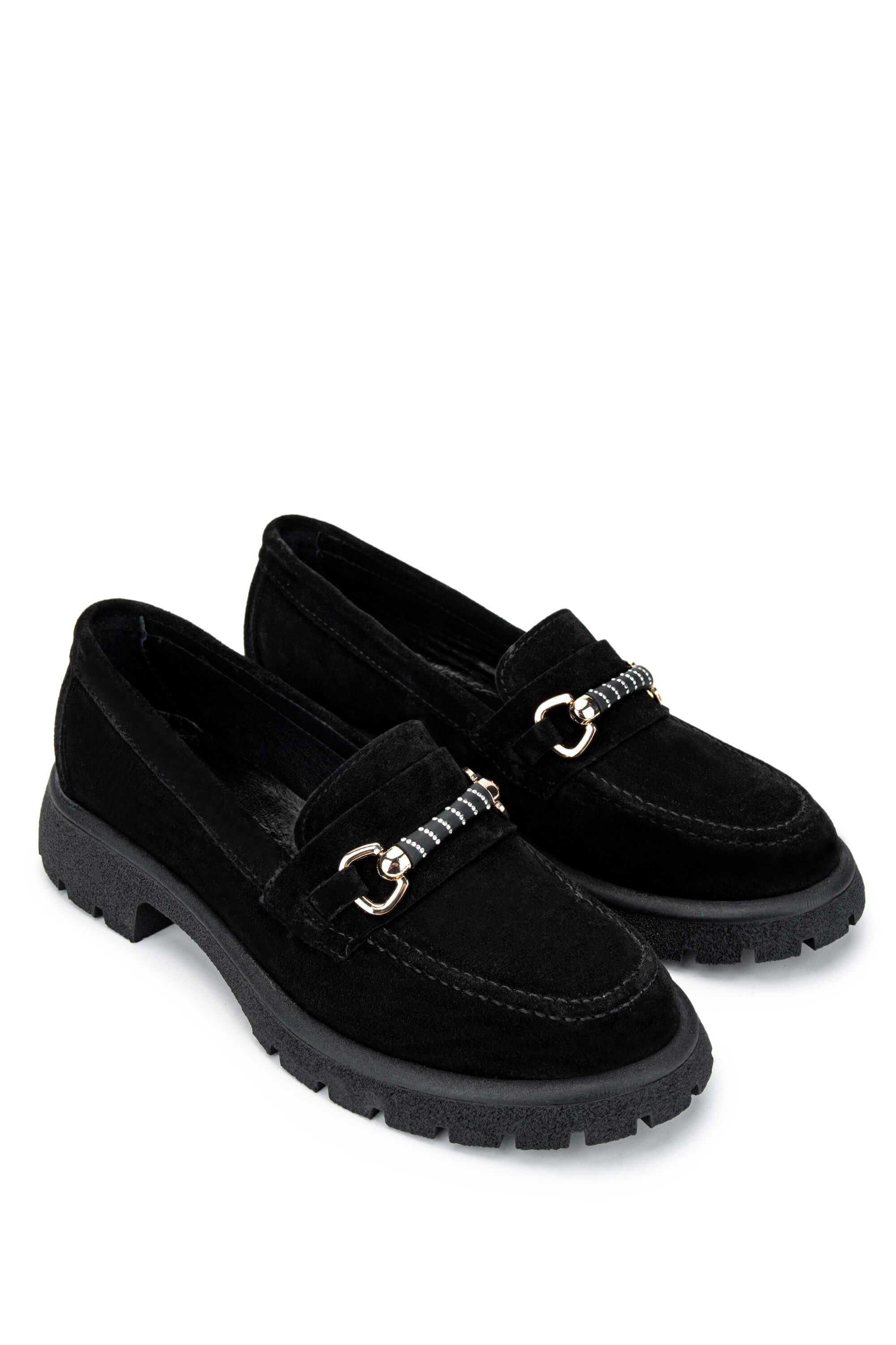 Tamer Tanca Kadın Hakiki Deri Siyah Süet Loafer Ayakkabı