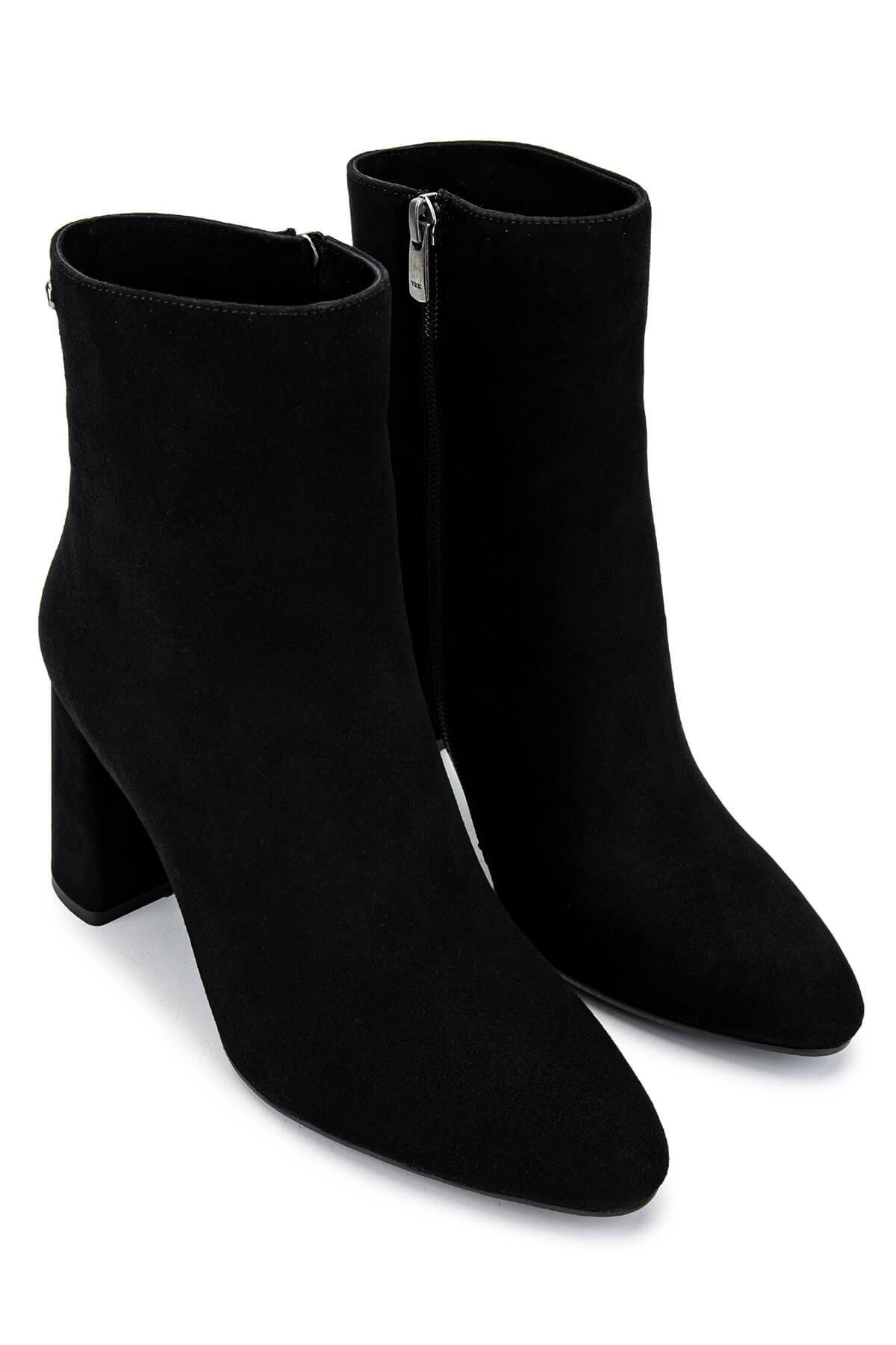 Tamer Tanca Kadın Hakiki Deri Siyah Süet Topuklu Bot