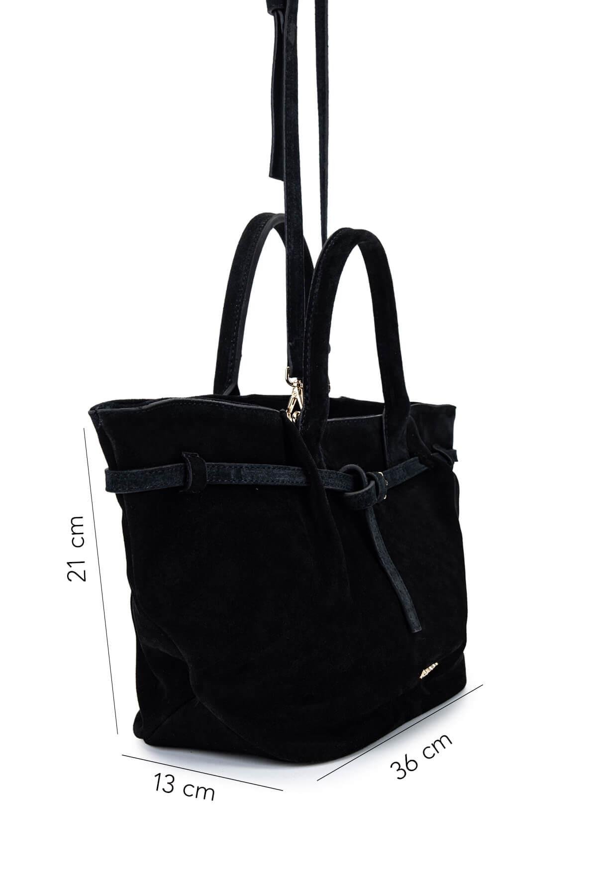 Tamer Tanca Kadın Hakiki Deri Siyah Süet Kol Çantası