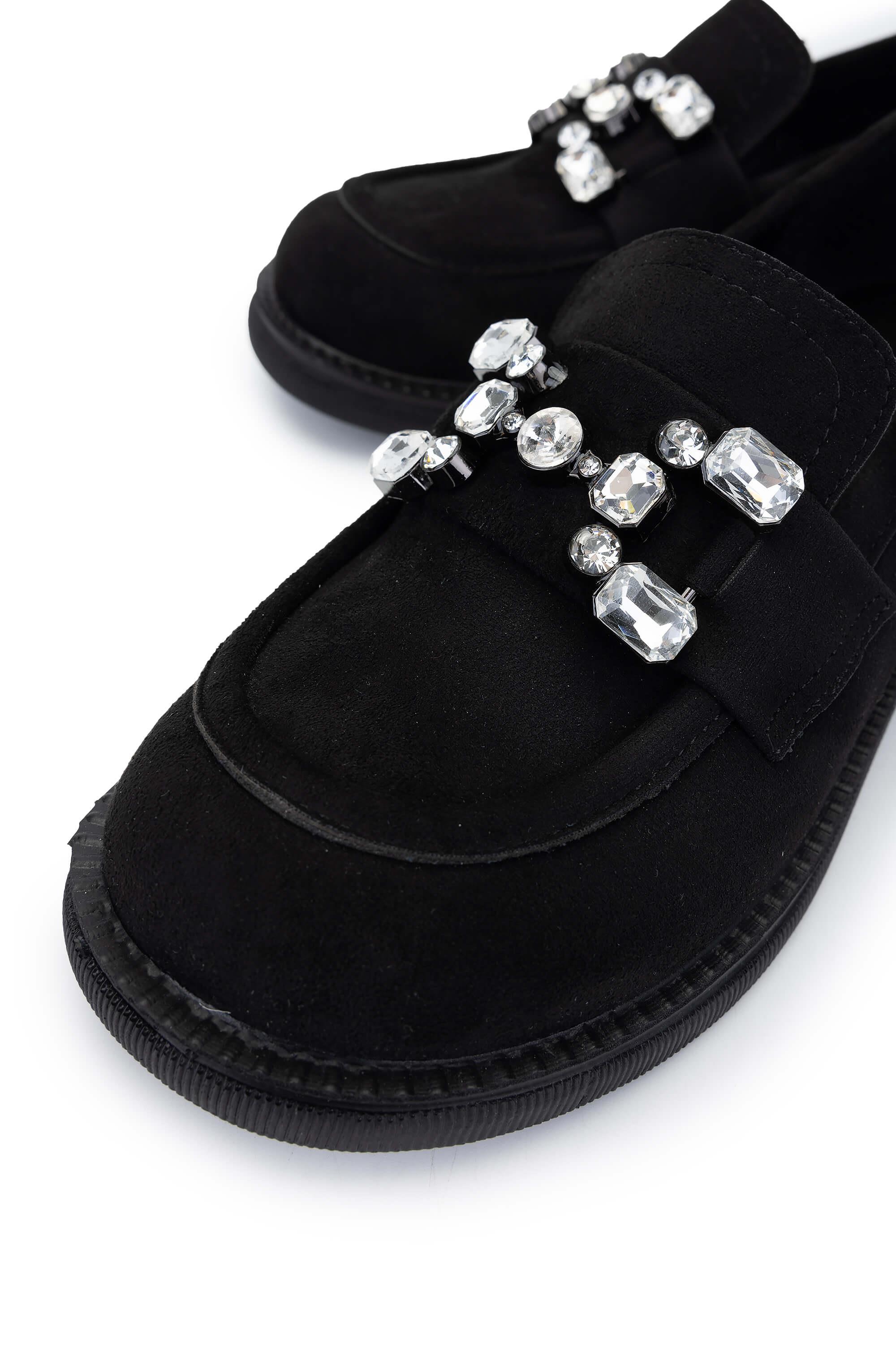 Tamer Tanca Kadın Hakiki Deri Siyah Süet Loafer Ayakkabı