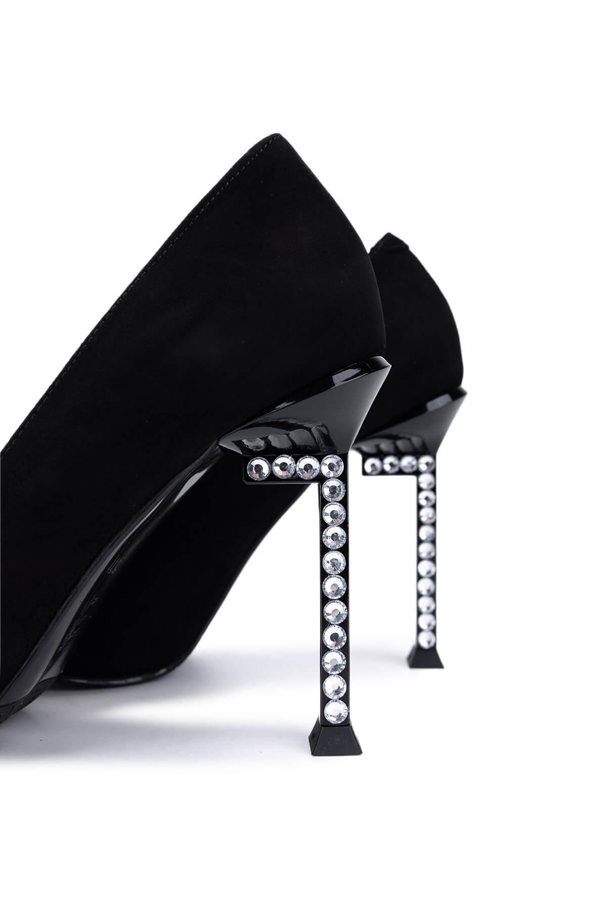 Tamer Tanca Kadın Hakiki Deri Siyah Süet Topuklu Ayakkabı