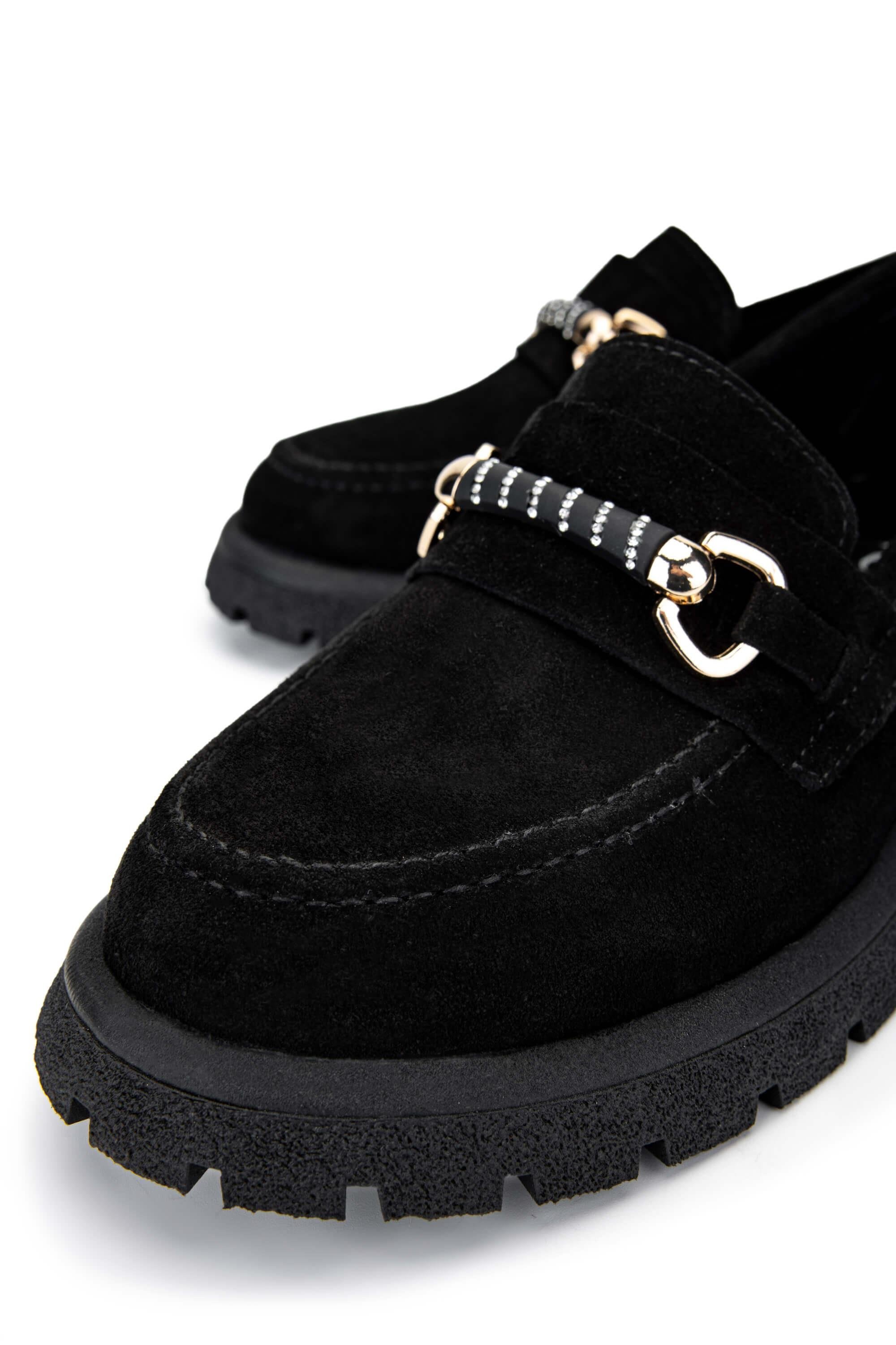 Tamer Tanca Kadın Hakiki Deri Siyah Süet Loafer Ayakkabı