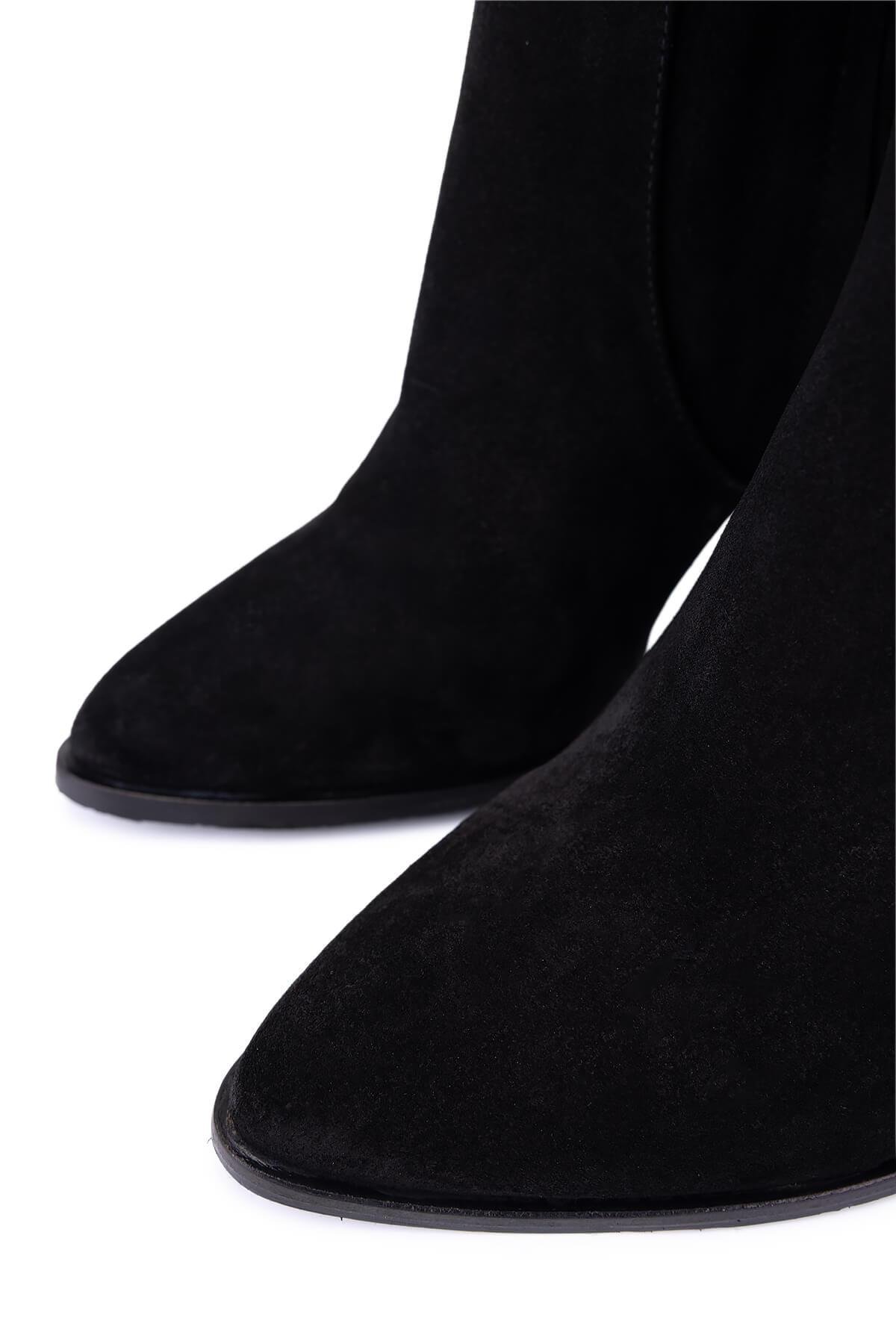 Tamer Tanca Kadın Hakiki Deri Siyah Süet Topuklu Çizme