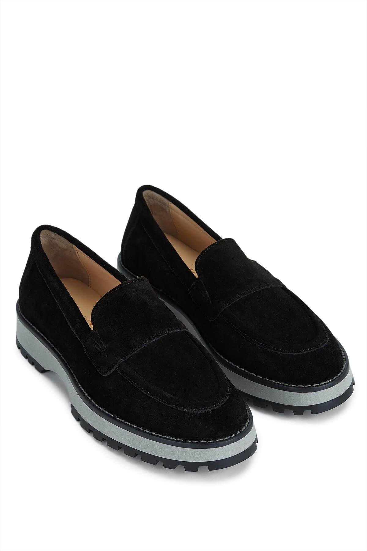 Tamer Tanca Kadın Hakiki Deri Siyah Süet Loafer Ayakkabı