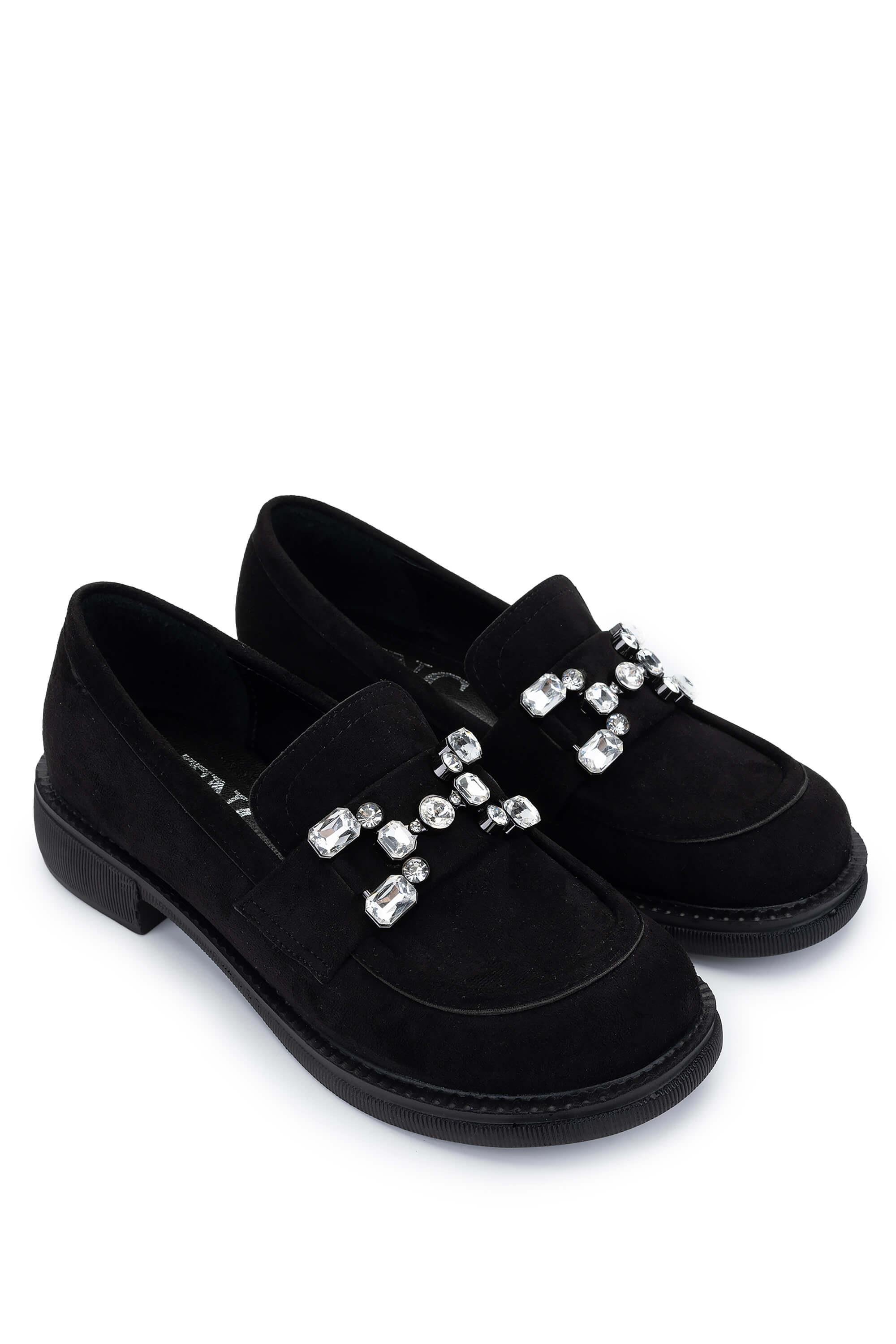 Tamer Tanca Kadın Hakiki Deri Siyah Süet Loafer Ayakkabı