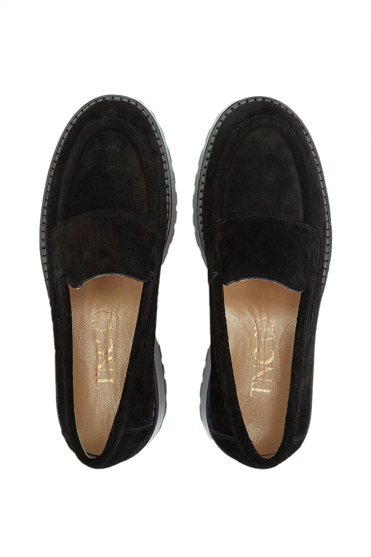 Tamer Tanca Kadın Hakiki Deri Siyah Süet Loafer Ayakkabı