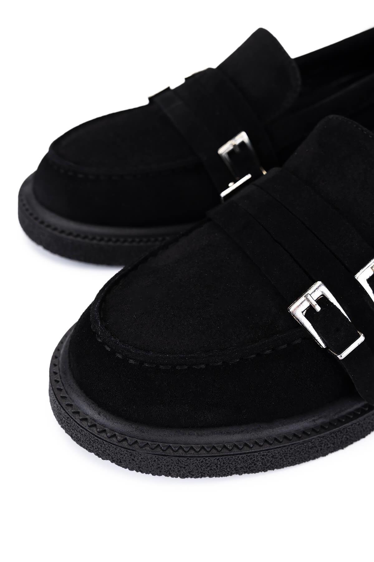 Tamer Tanca Kadın Hakiki Deri Siyah Süet Loafer Ayakkabı