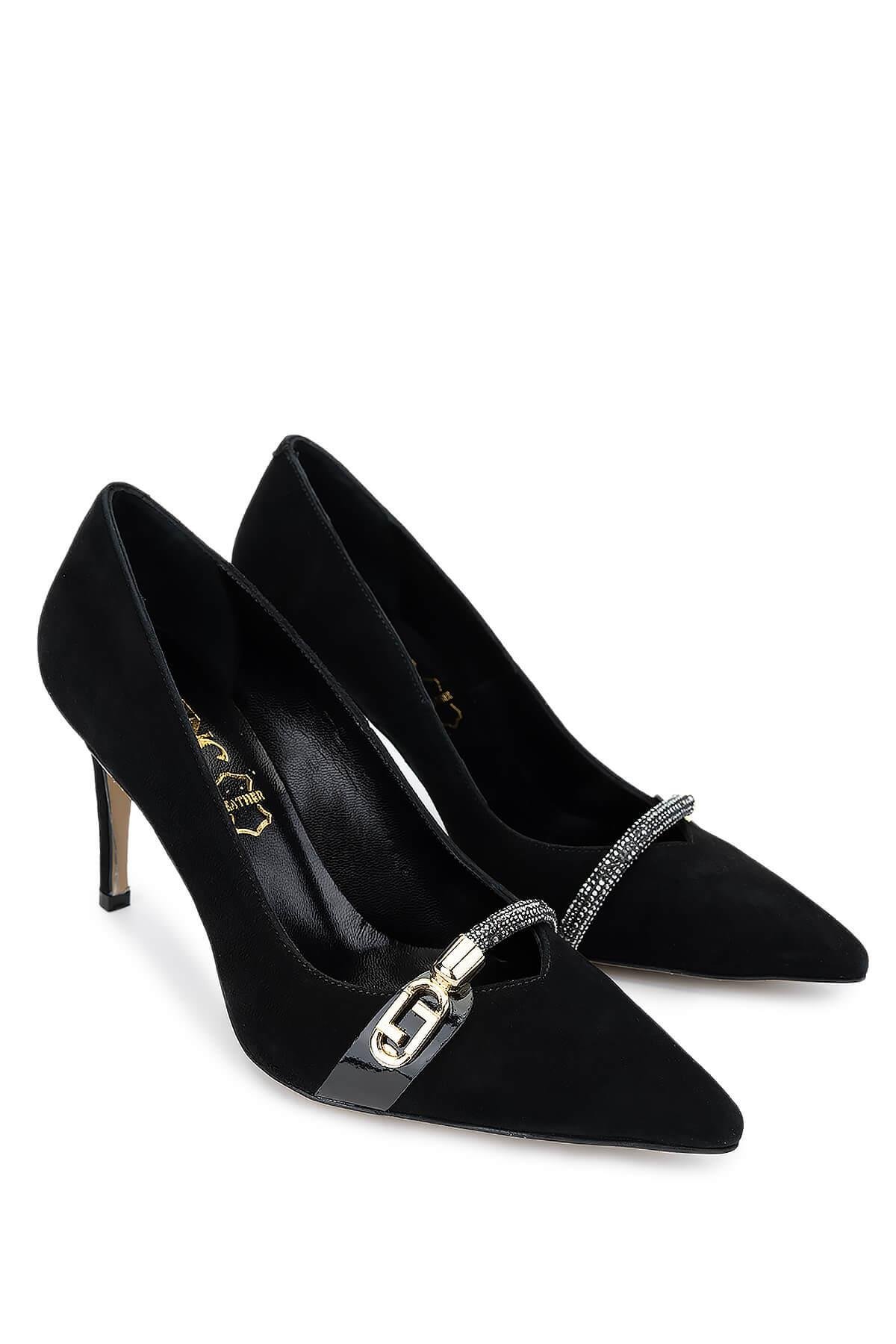 Tamer Tanca Kadın Hakiki Deri Siyah Süet Topuklu Ayakkabı