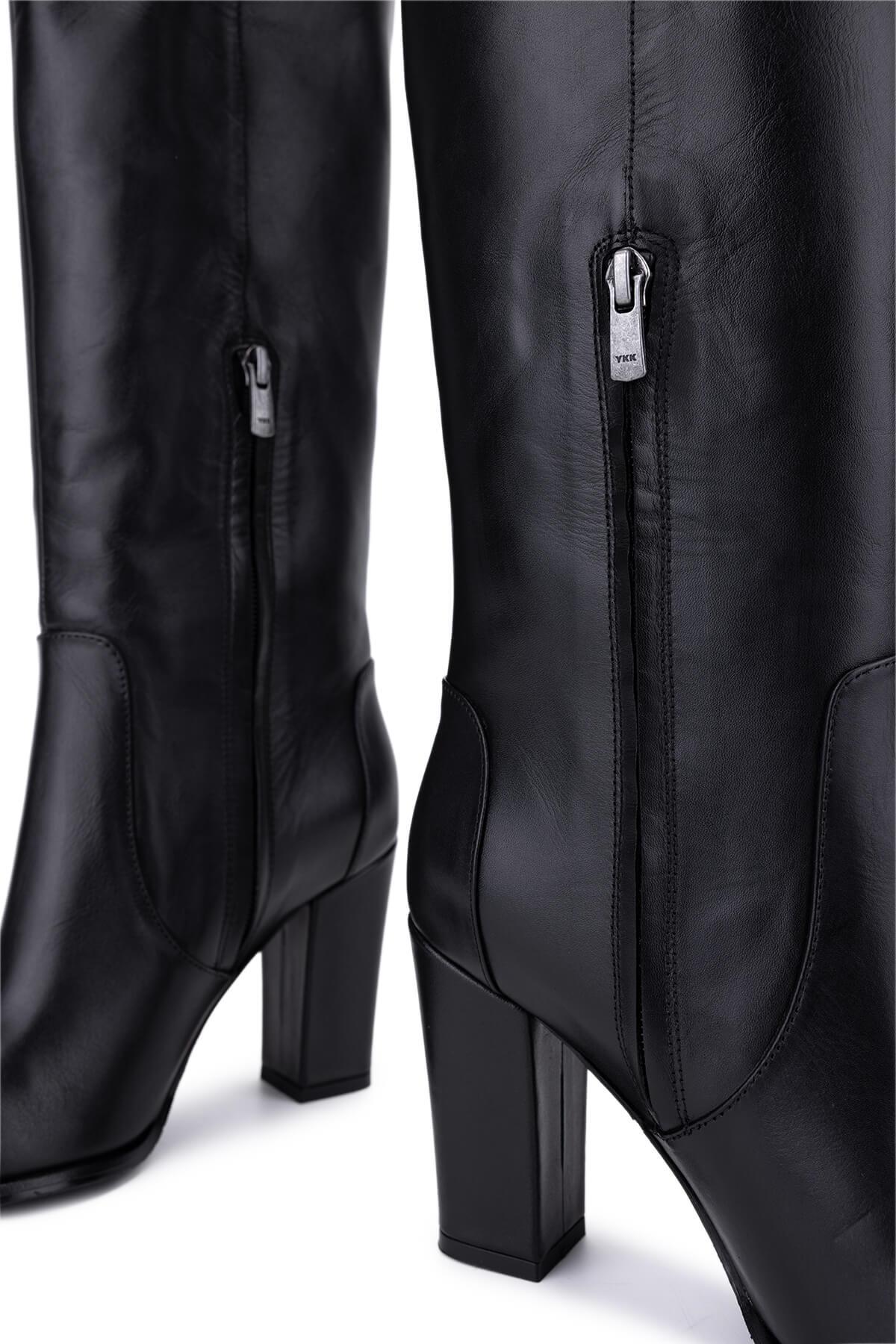 Tamer Tanca Kadın Hakiki Deri Siyah Topuklu Çizme