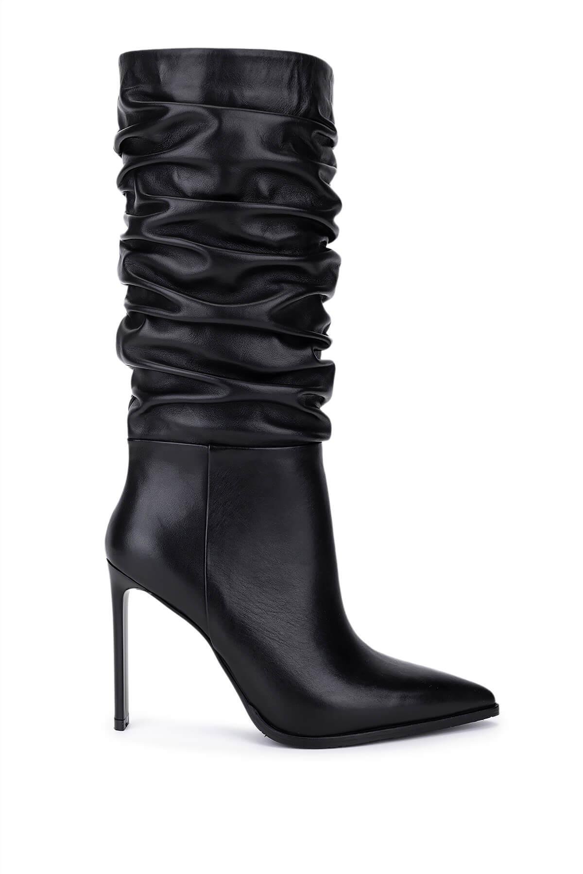 Tamer Tanca Kadın Hakiki Deri Siyah Topuklu Çizme