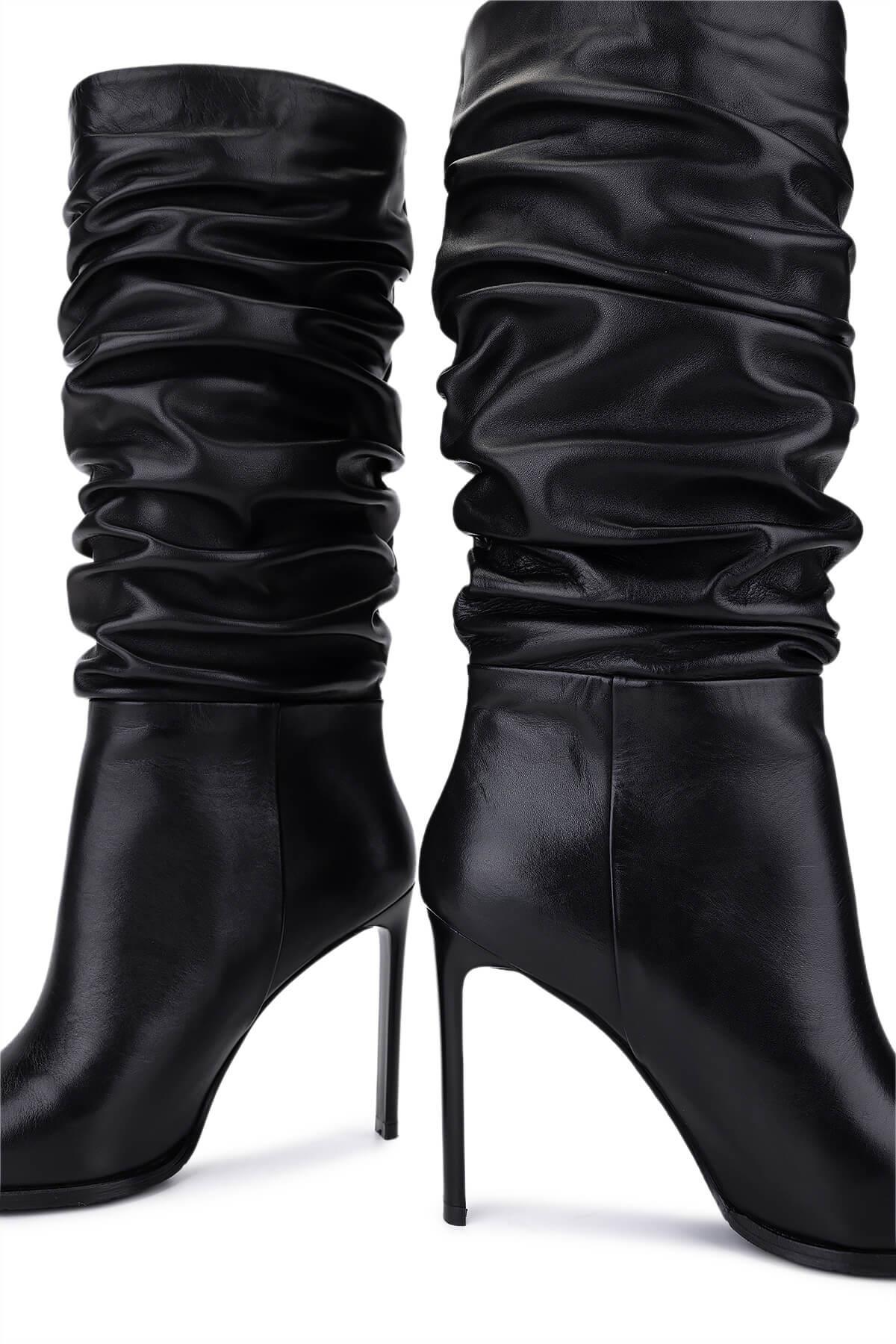 Tamer Tanca Kadın Hakiki Deri Siyah Topuklu Çizme