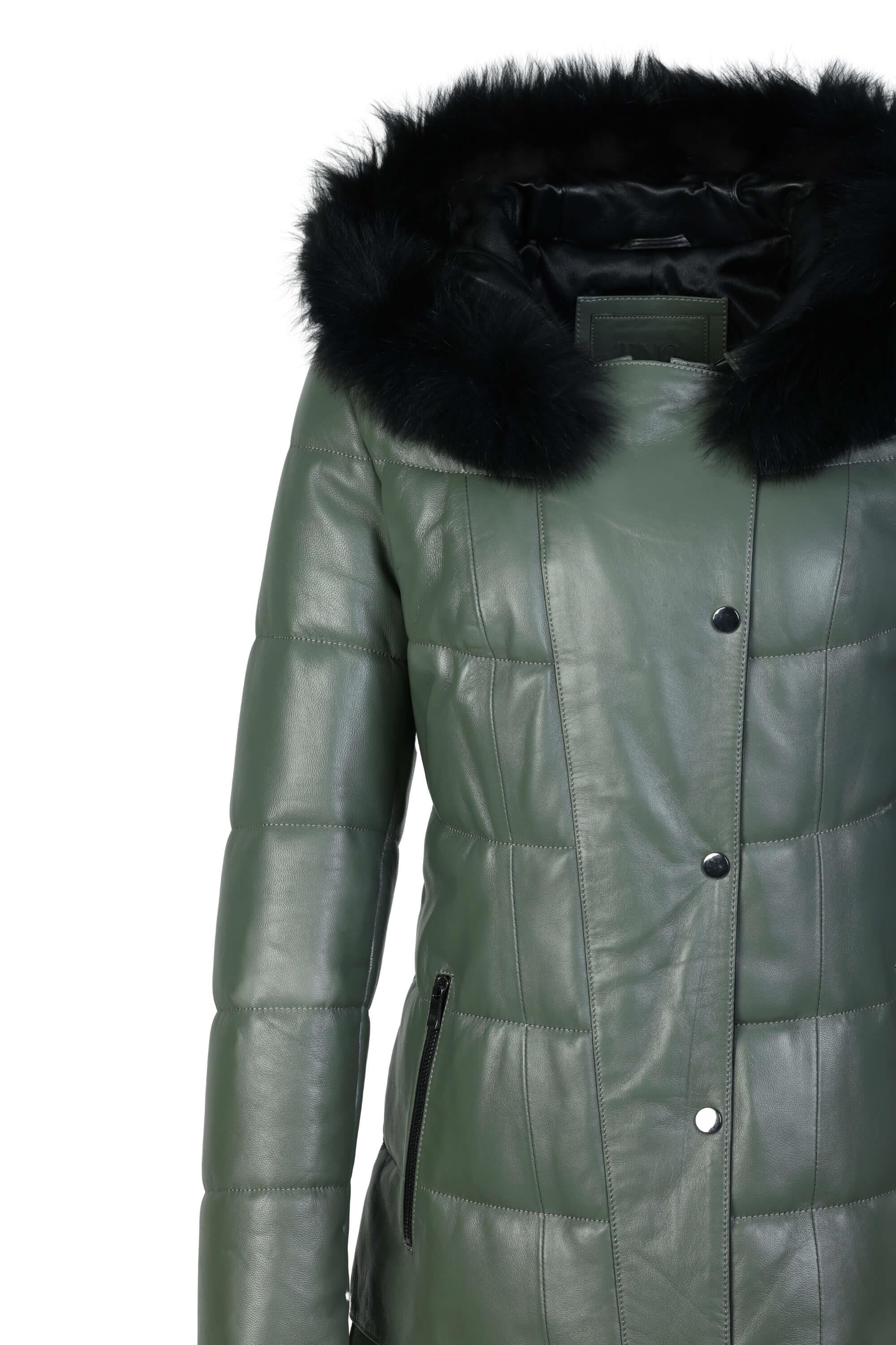 Tamer Tanca Kadın Hakiki Deri Su Yeşili Deri Mont