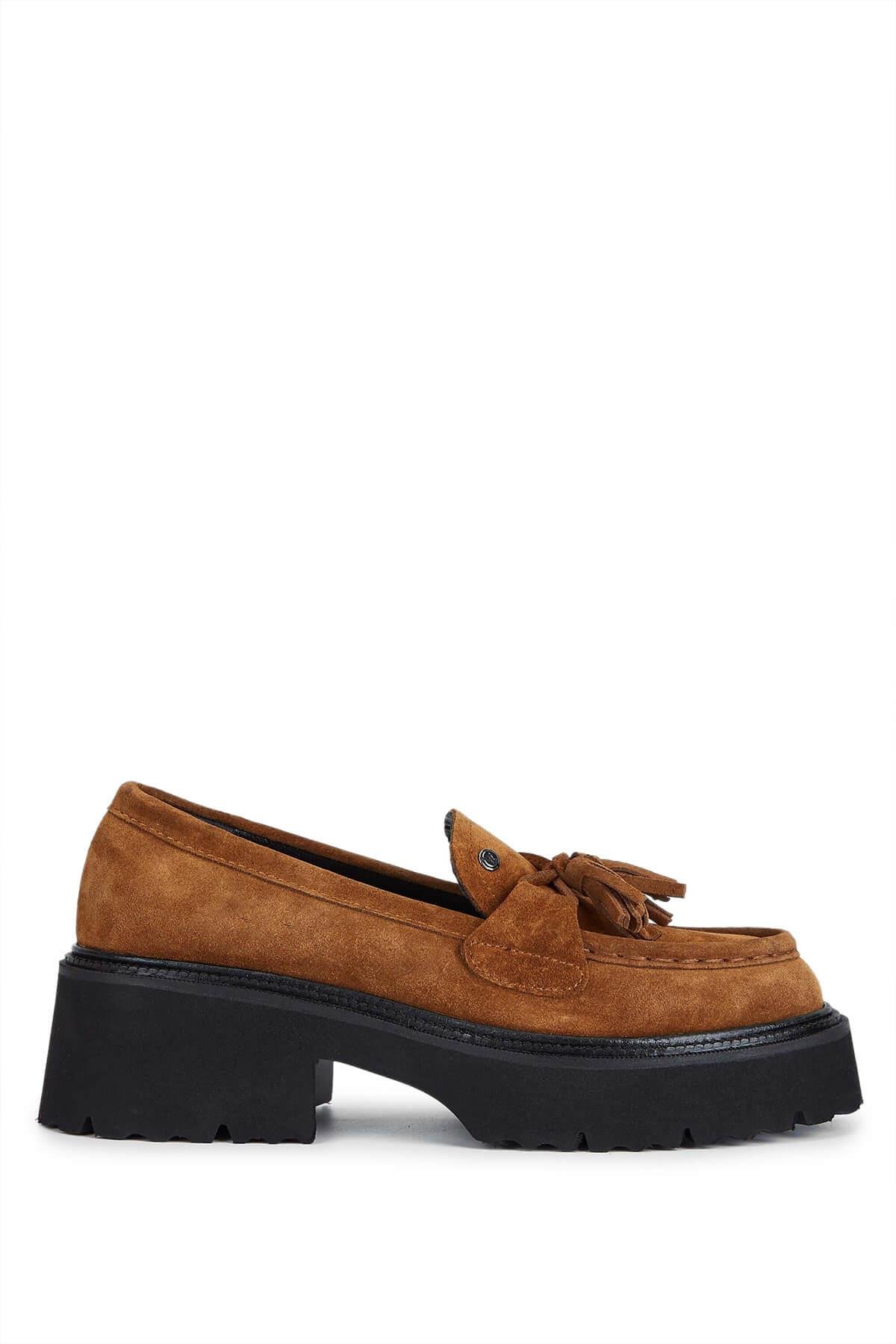 Tamer Tanca Kadın Hakiki Deri Taba Süet Loafer Ayakkabı