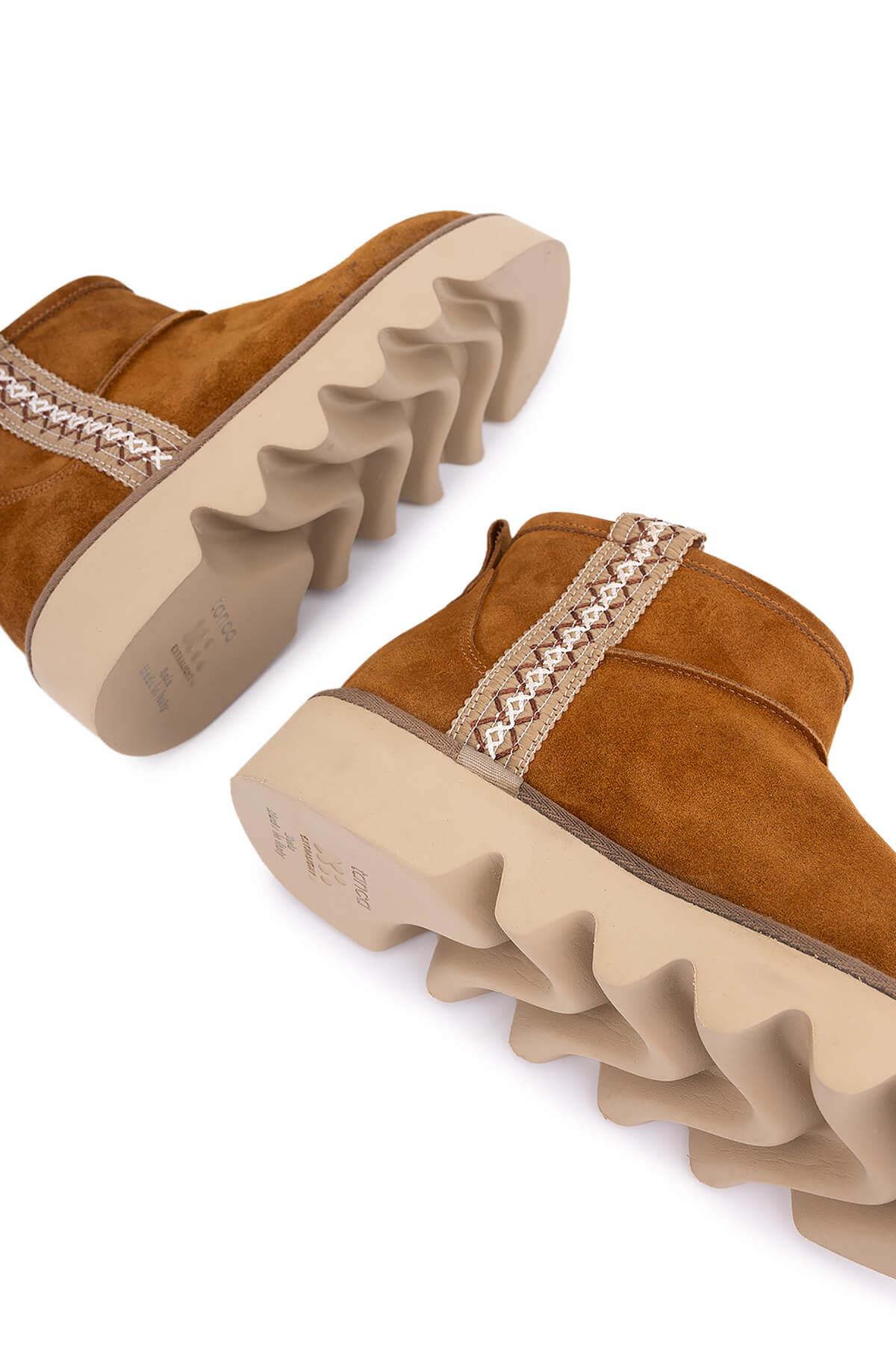 Tamer Tanca Kadın Hakiki Deri Tarçın Düz Bot