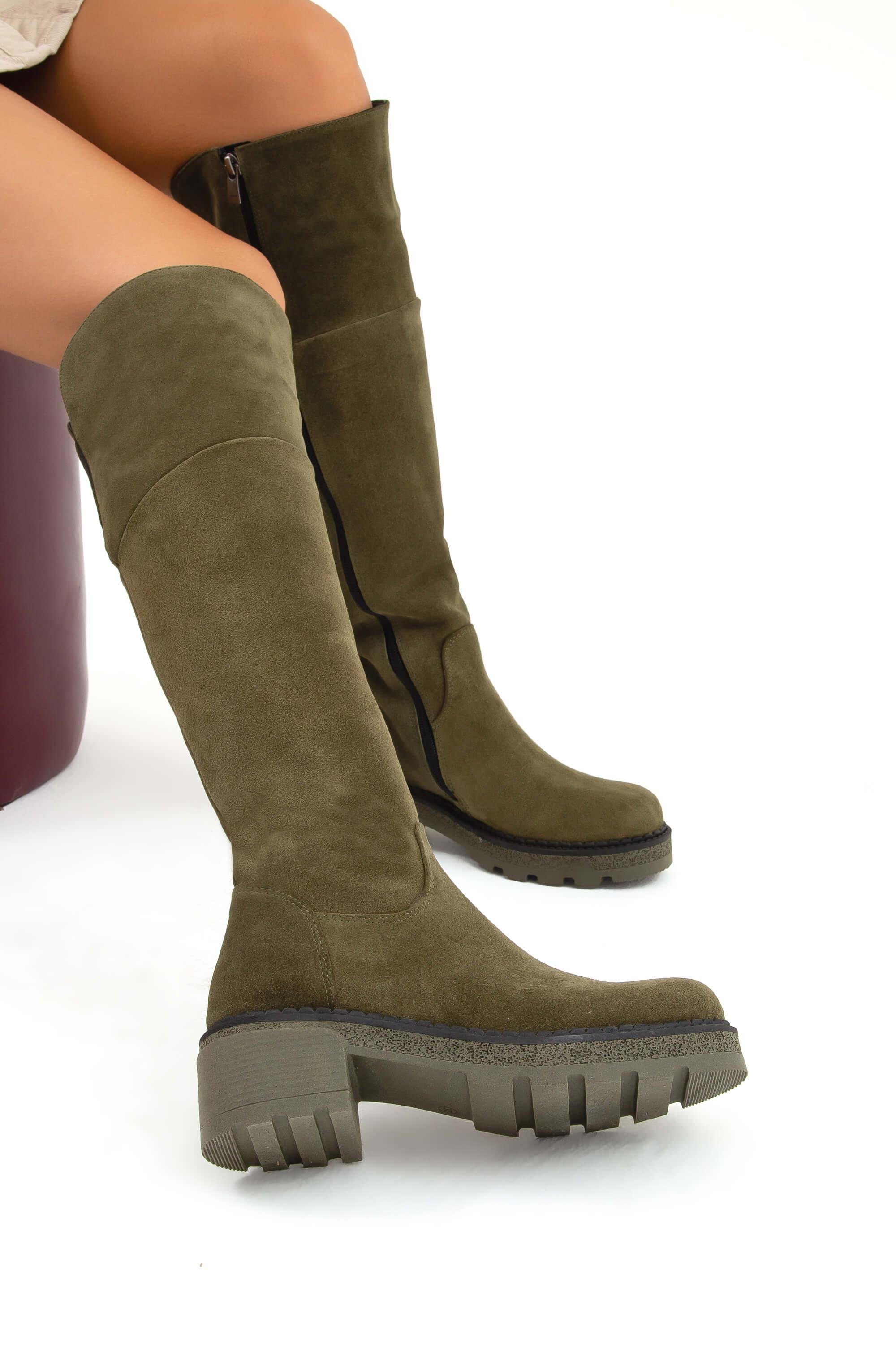 Tamer Tanca Kadın Hakiki Deri Yeşil Casual Çizme