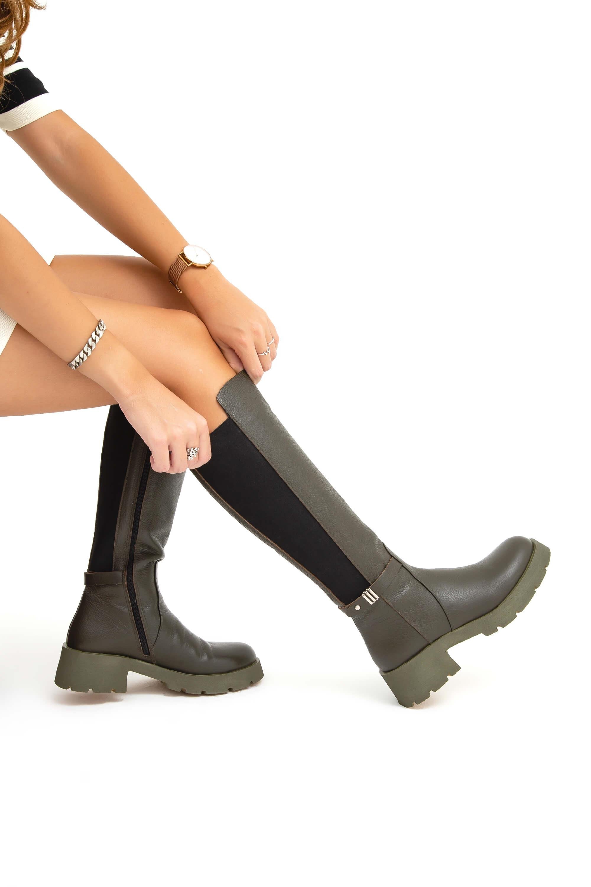 Tamer Tanca Kadın Hakiki Deri Yeşil Casual Çizme