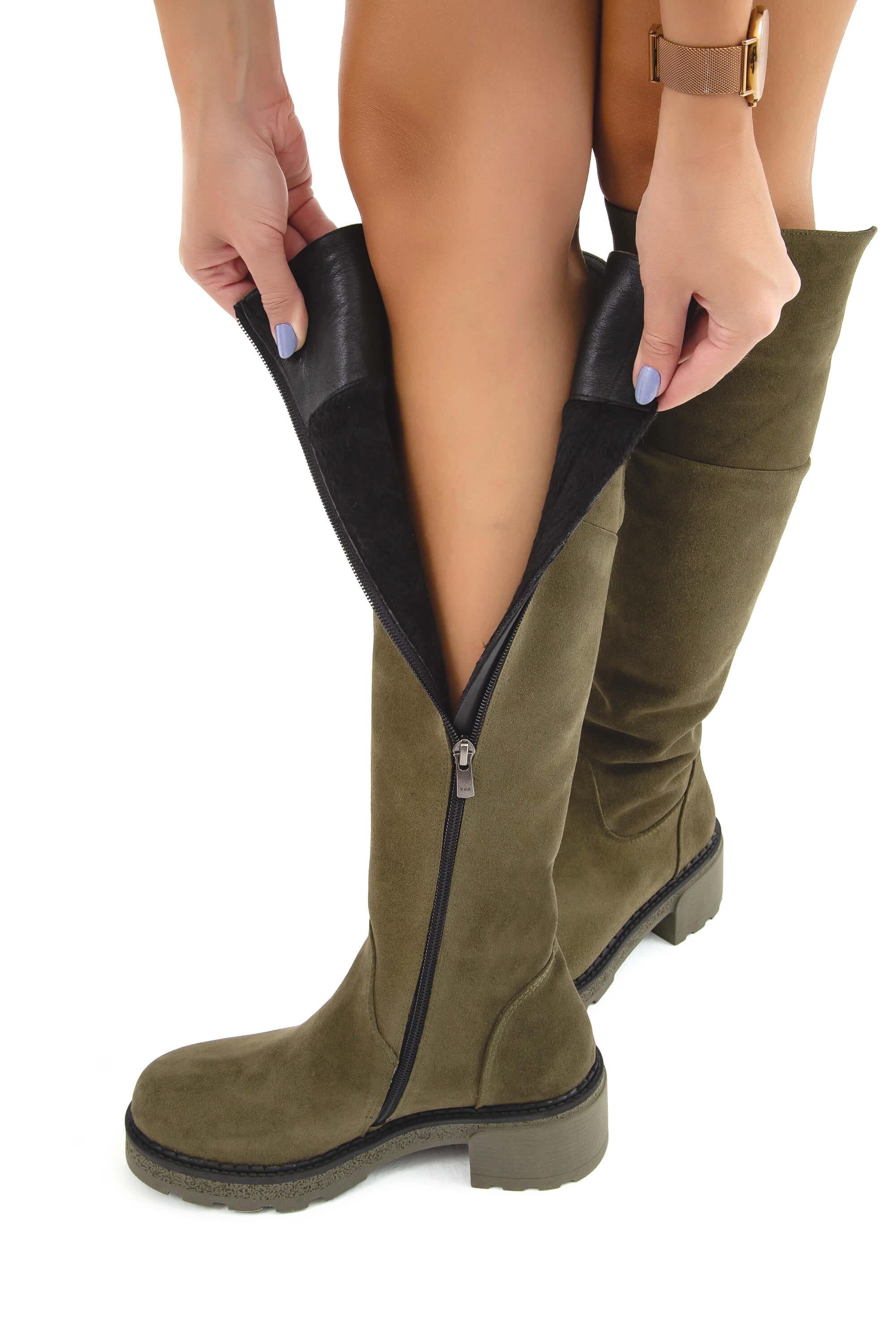 Tamer Tanca Kadın Hakiki Deri Yeşil Casual Çizme