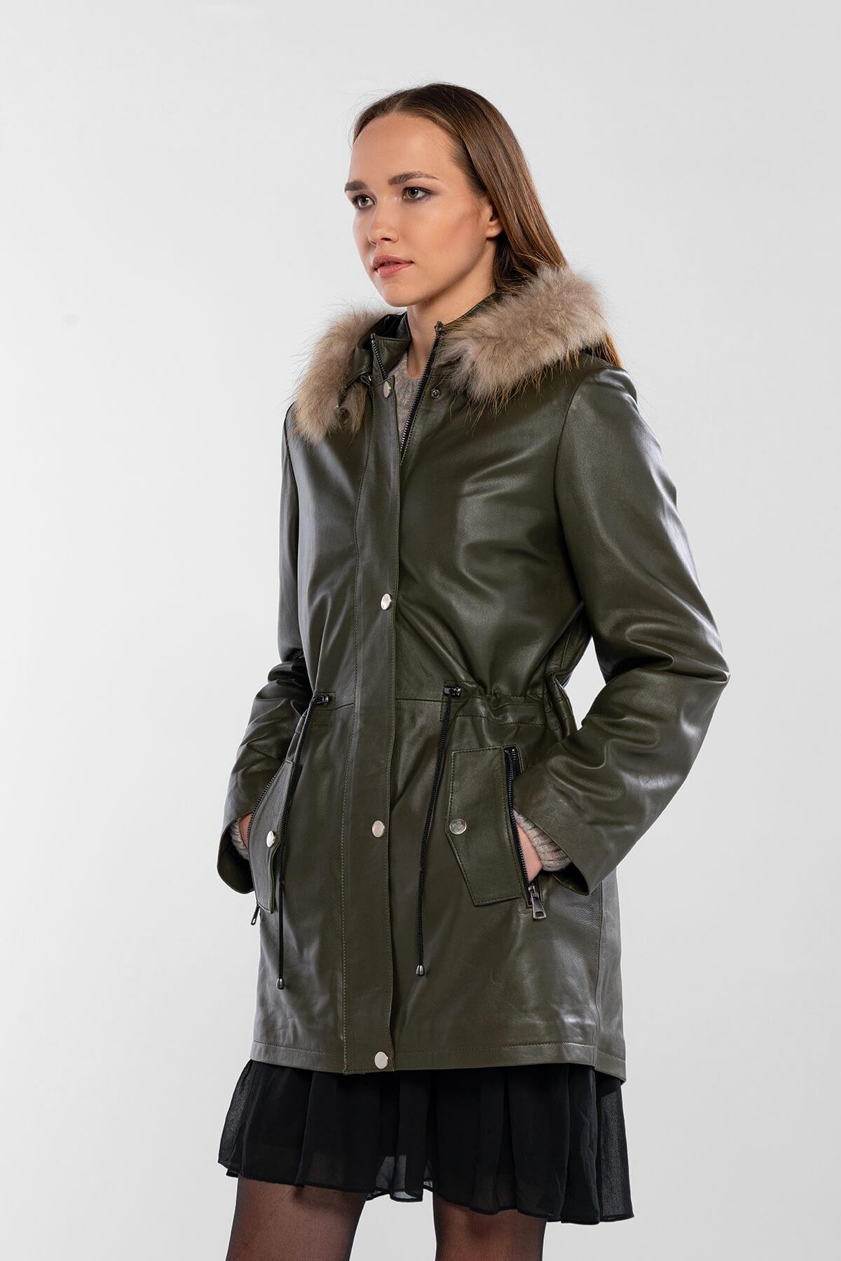 Tamer Tanca Kadın Hakiki Deri Yeşil Deri Mont