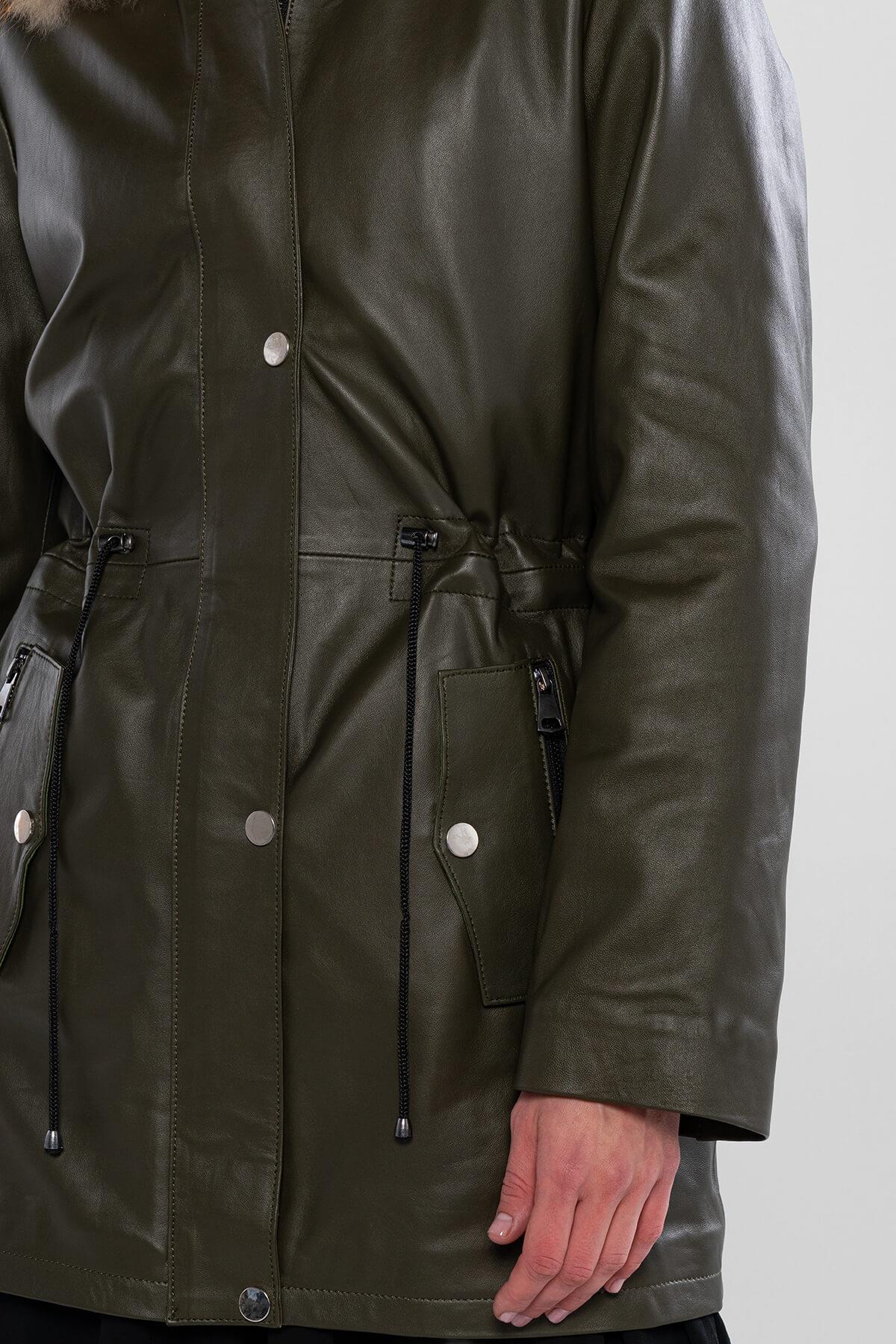 Tamer Tanca Kadın Hakiki Deri Yeşil Deri Mont