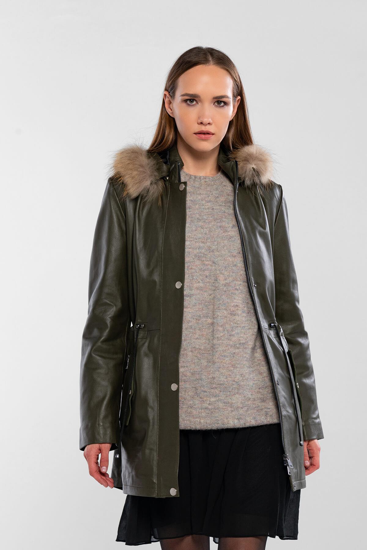 Tamer Tanca Kadın Hakiki Deri Yeşil Deri Mont