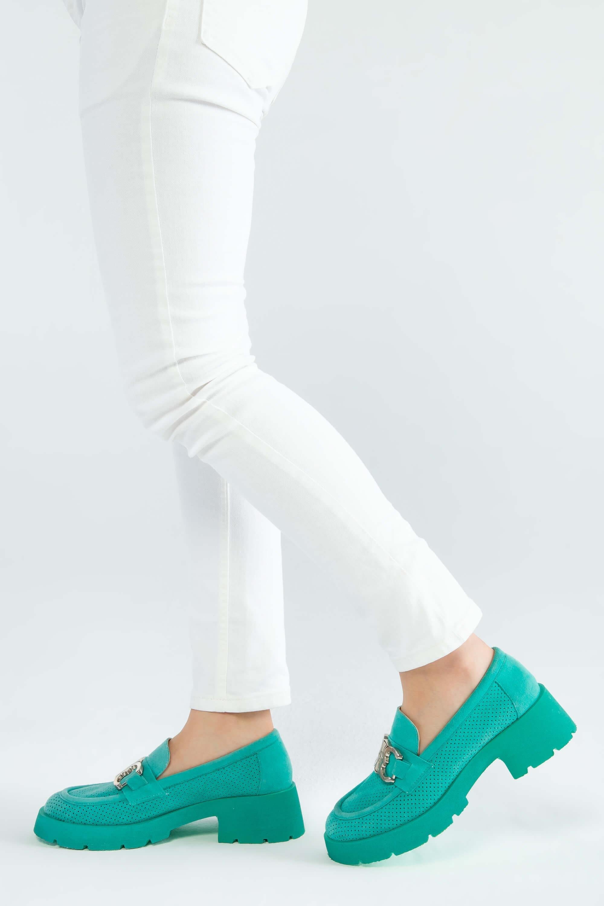 Tamer Tanca Kadın Hakiki Deri Yeşil Loafer Ayakkabı