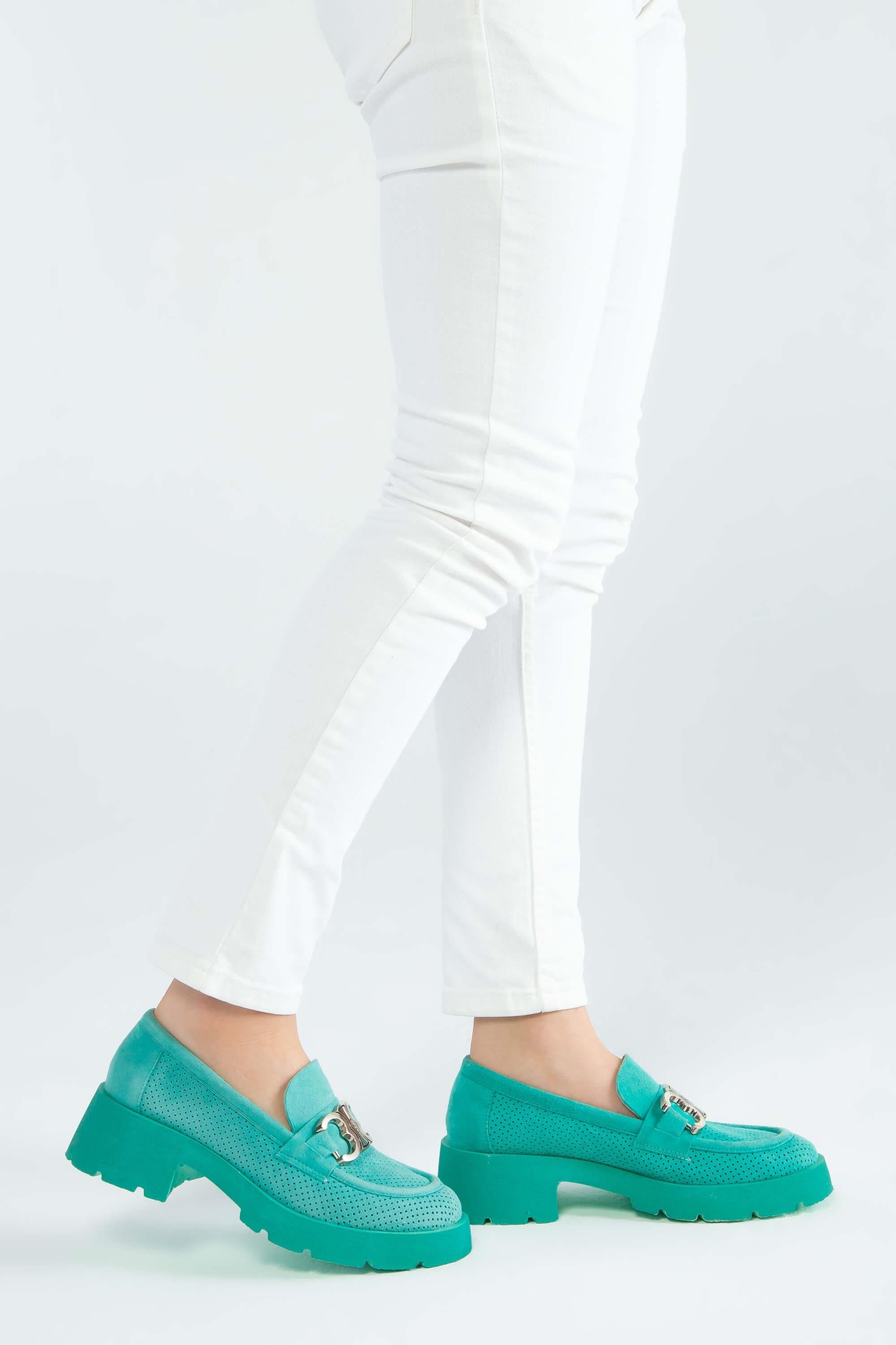 Tamer Tanca Kadın Hakiki Deri Yeşil Loafer Ayakkabı