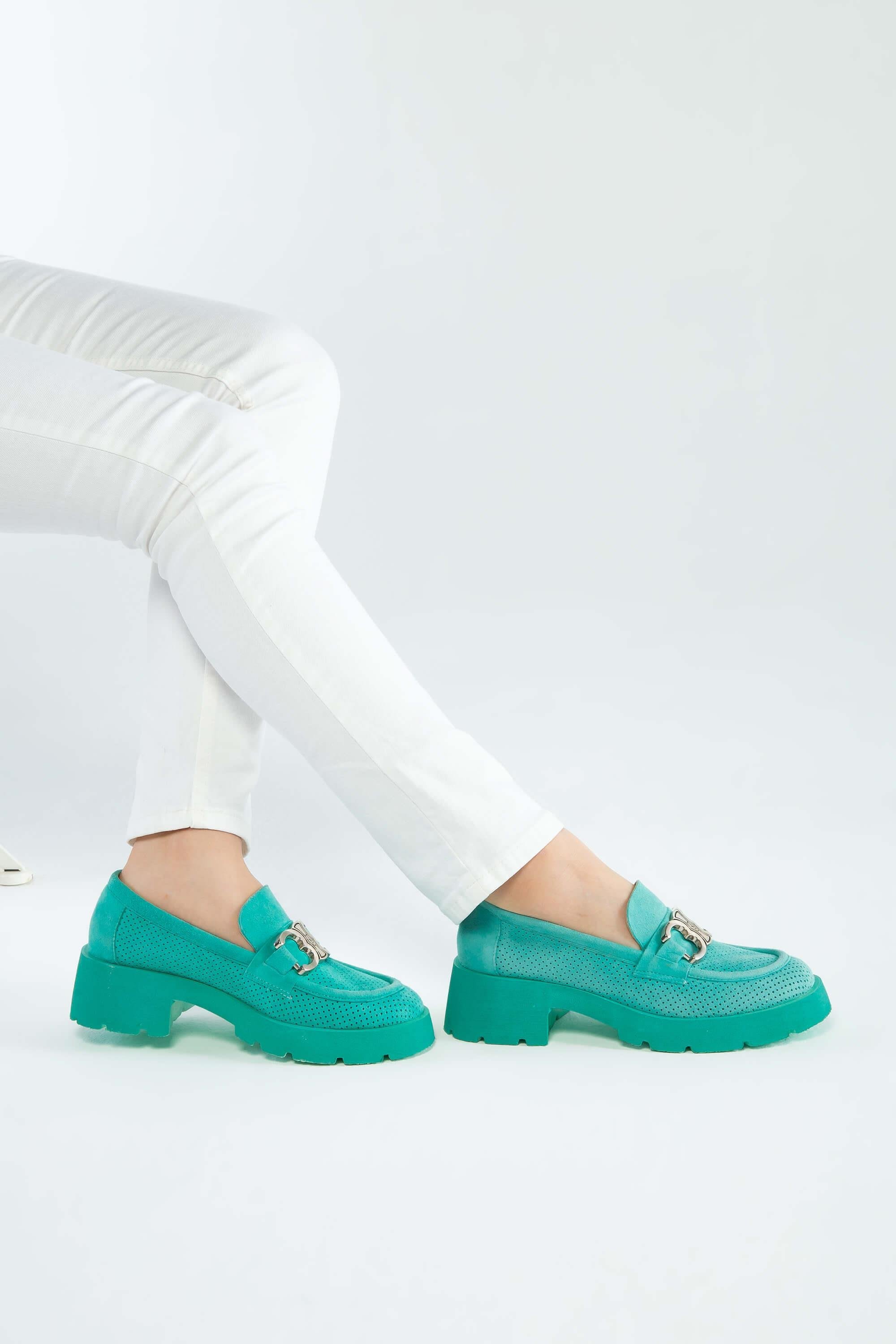 Tamer Tanca Kadın Hakiki Deri Yeşil Loafer Ayakkabı